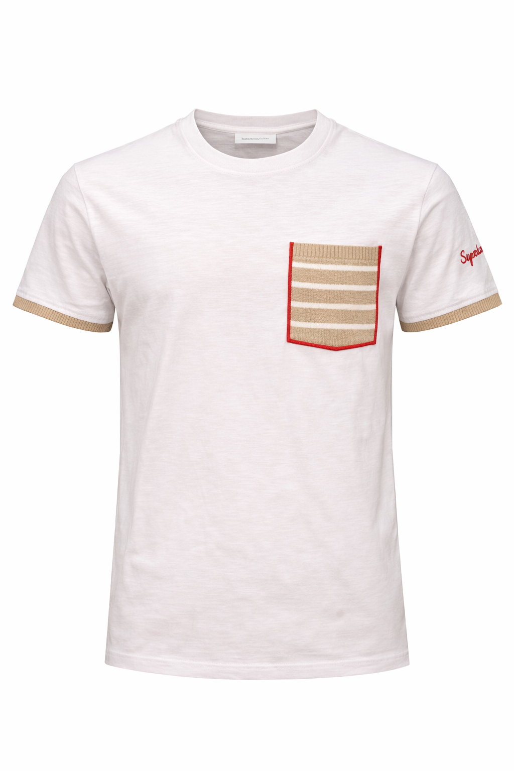 SUPERCULTURE TSHIRT TASCHINO E BORDO MANICA IN MAGLIA