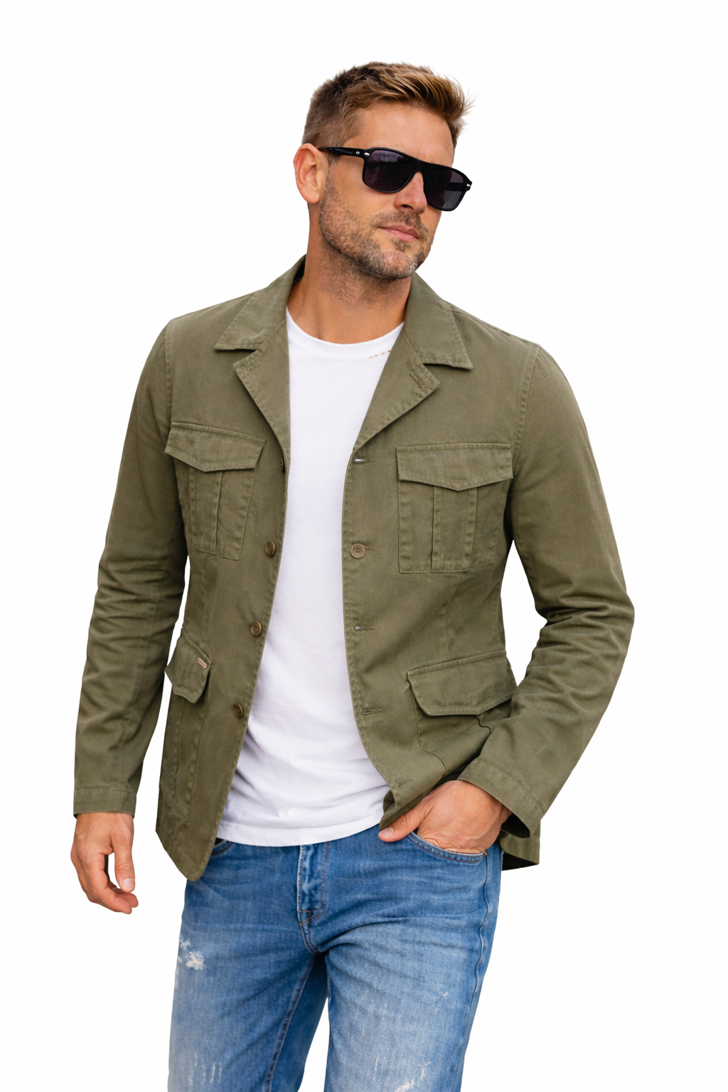 TELAMIRA SAHARIANA IN TESSUTO COTONE PIQUET COLORE MILITARY GREEN - Mania Fashion Clothing