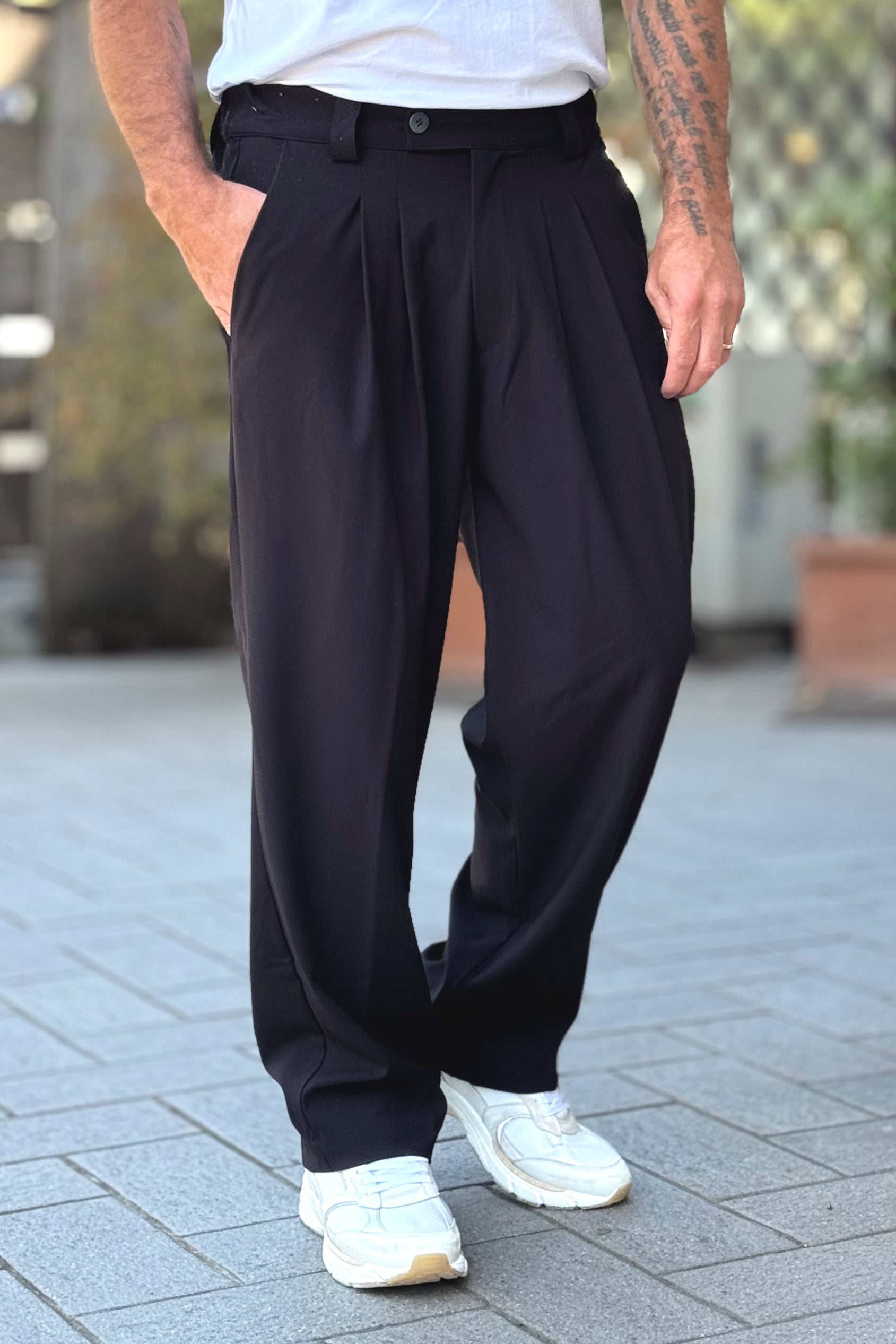 XAGON MAN A25032ZUPN84 PANTALONE DOPPIA PINCE A GAMBA LARGA NERO