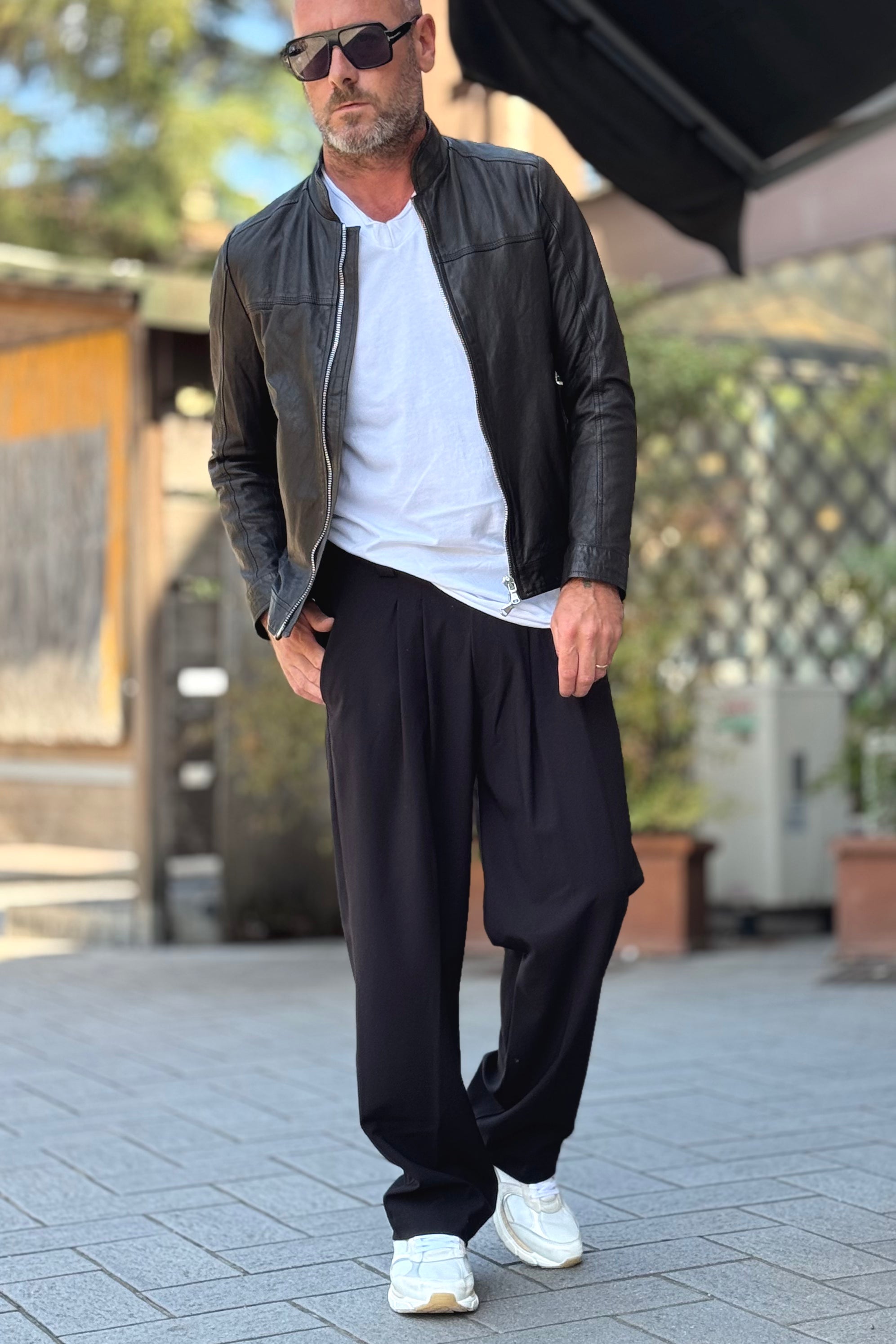 XAGON MAN A25032ZUPN84 PANTALONE DOPPIA PINCE A GAMBA LARGA NERO