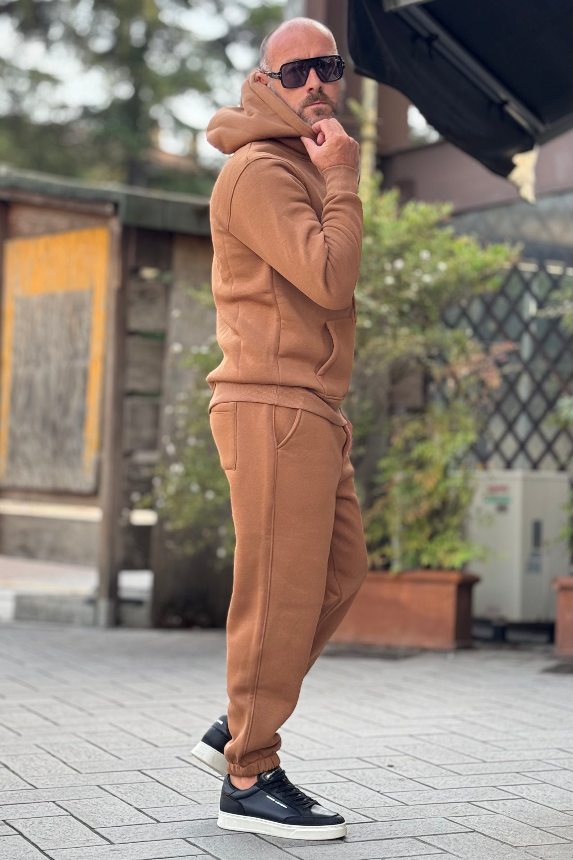 SUPERCULTURE JOY-Z TUTA FELPATA TASCA MARSUPIO E CAPPUCCIO COLORE BISCOTTO