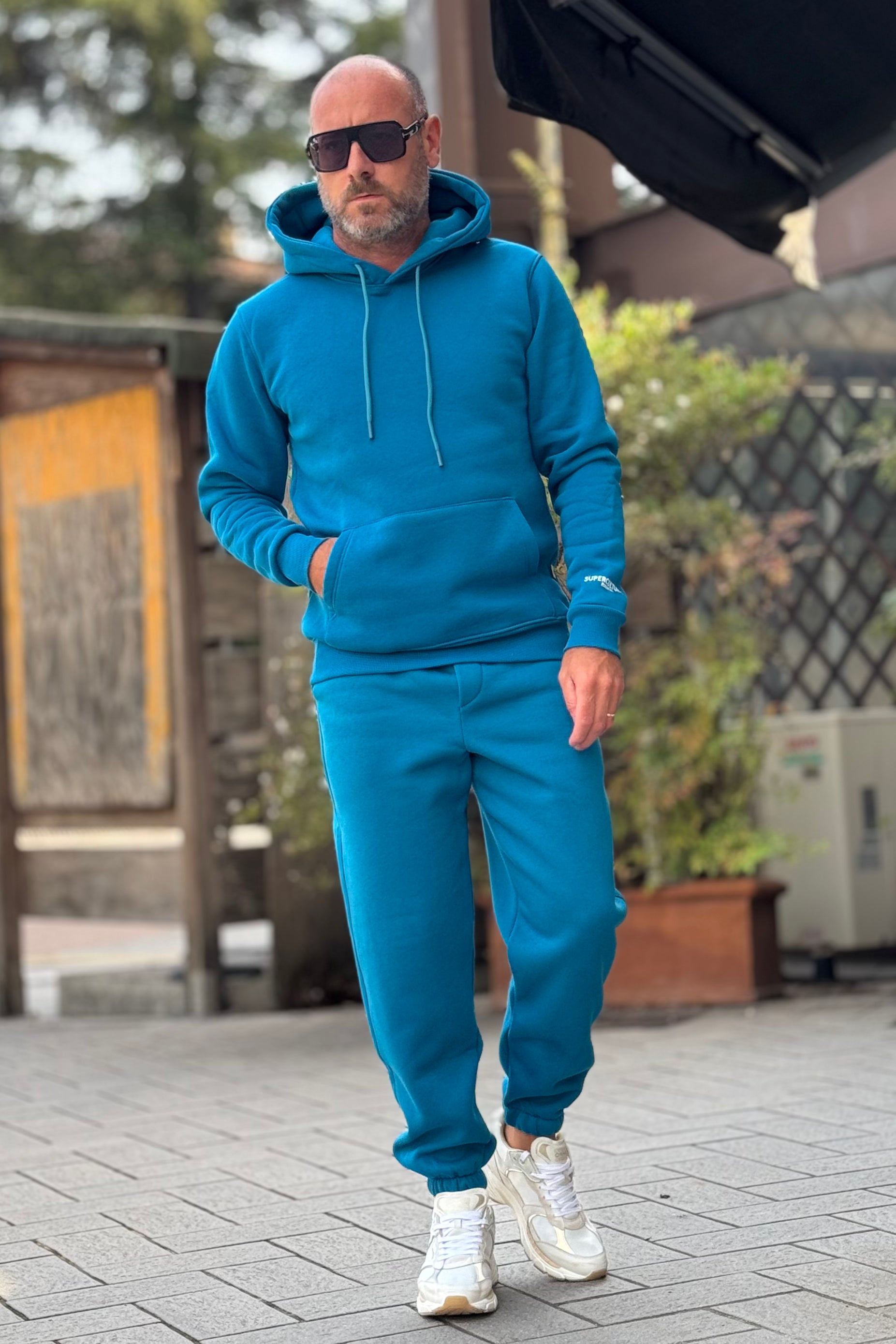 SUPERCULTURE JOY-Z TUTA FELPATA CON TASCA MARSUPIO E CAPPUCCIO COLORE OTTANIO