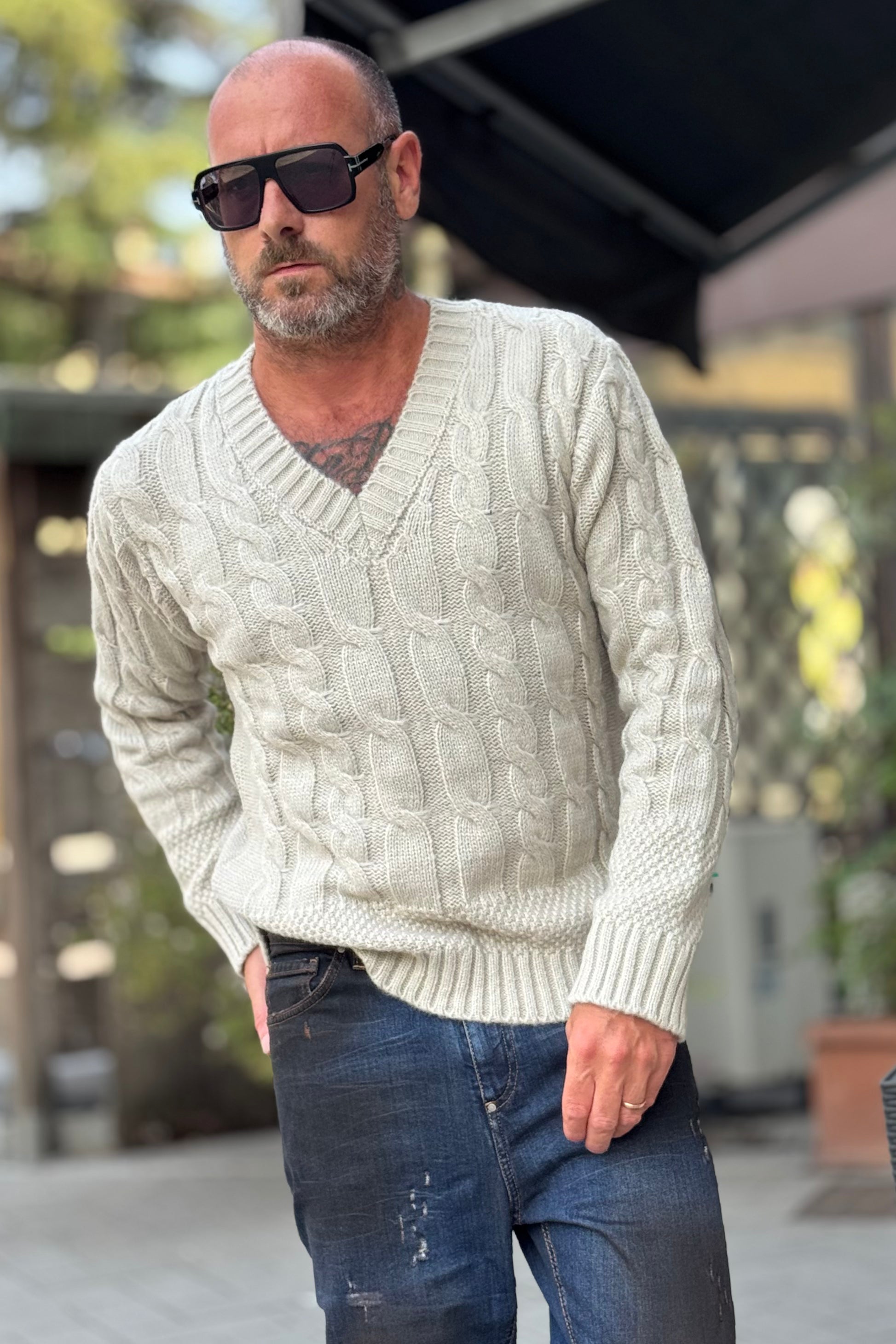 ANIMA V-NECK MOTIVO TRECCIA DISPONIBILE IN 2 COLORI