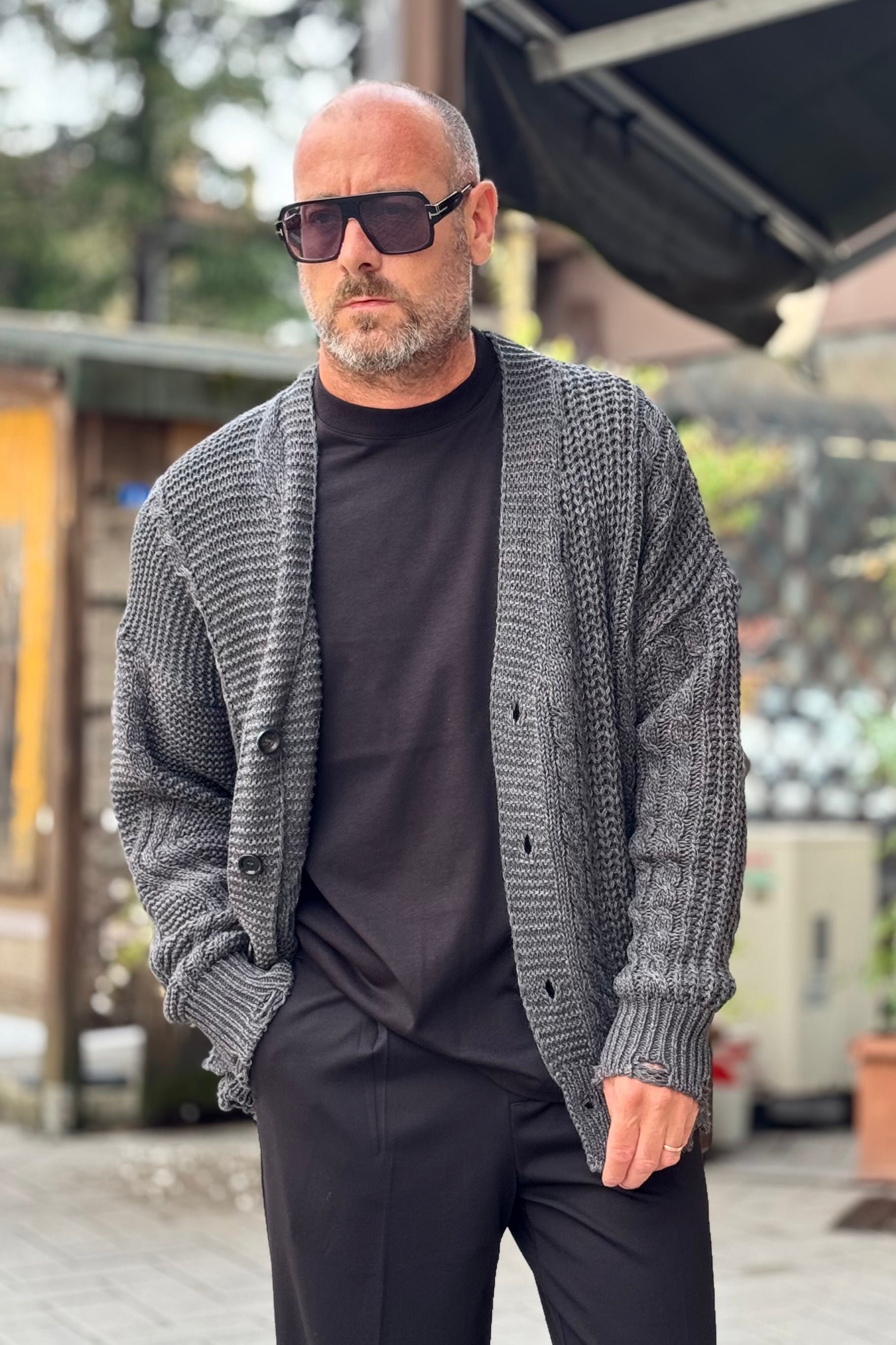 DANIELE ALESSANDRINI M146 CARDIGAN MOTIVO TRECCIA COLORE ANTRACITE