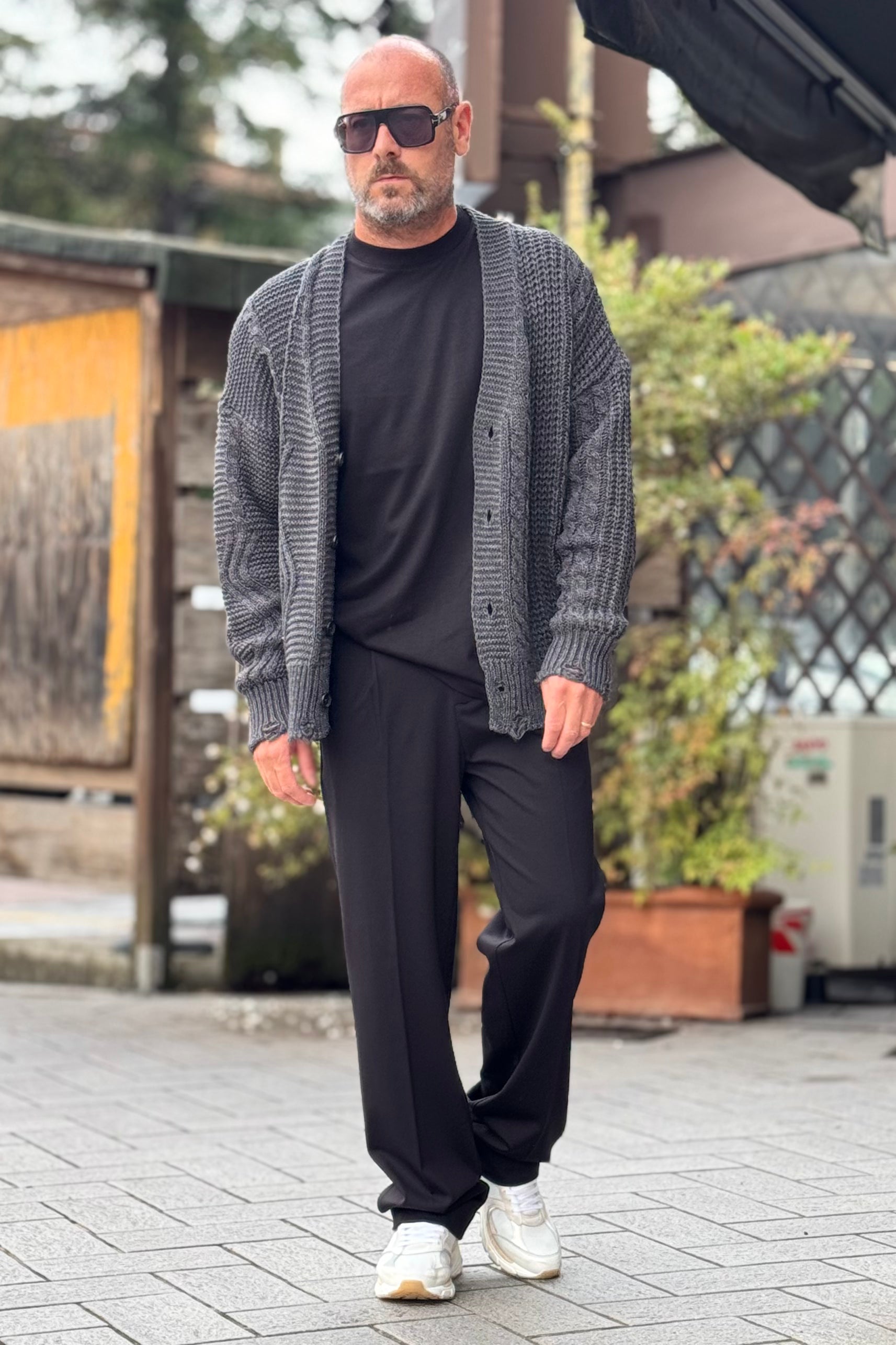 DANIELE ALESSANDRINI M146 CARDIGAN MOTIVO TRECCIA COLORE ANTRACITE