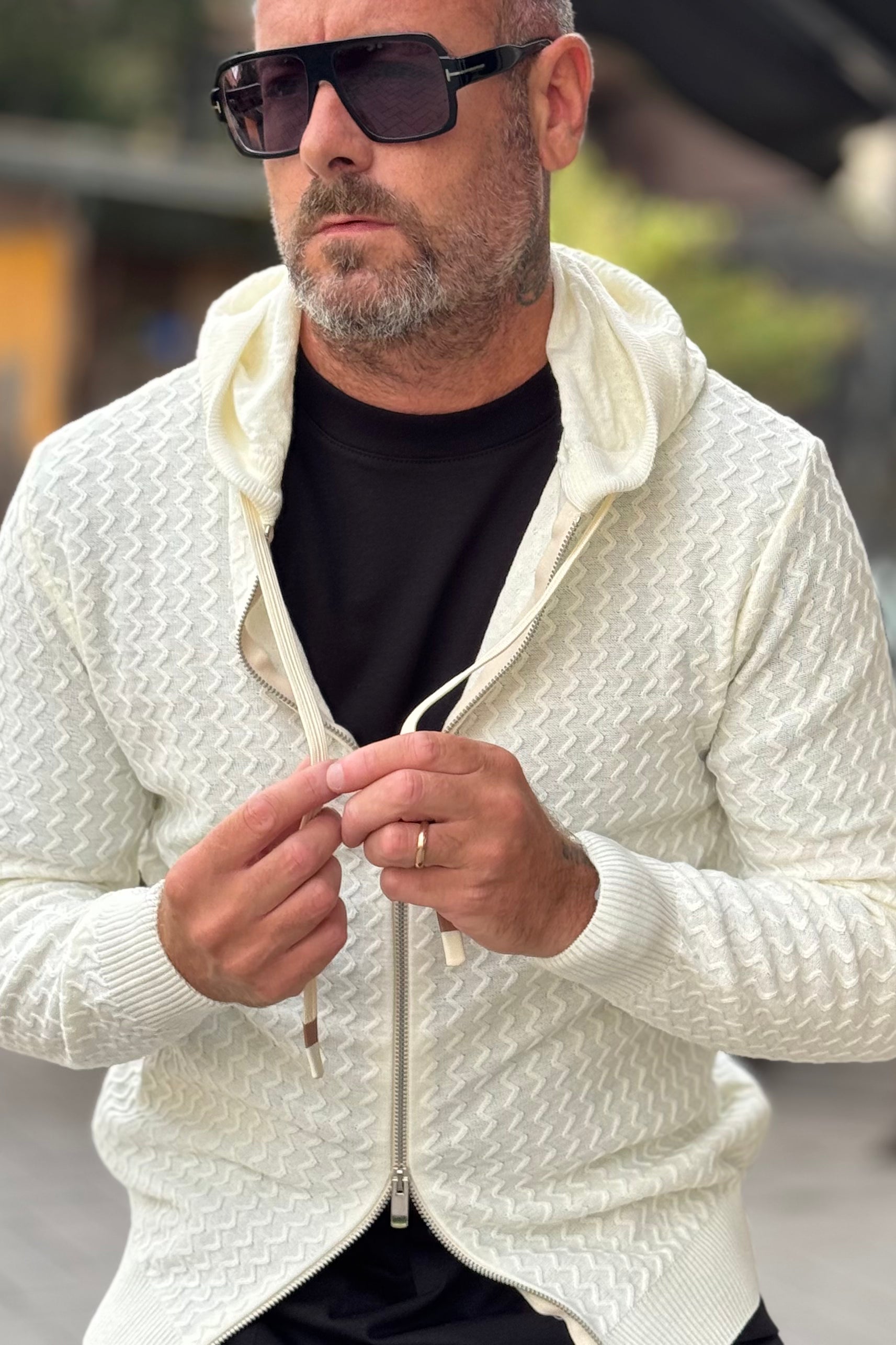 DANIELE ALESSANDRINI M015 CARDIGAN CON CAPUCCIO FULL ZIP COLORE BIANCO