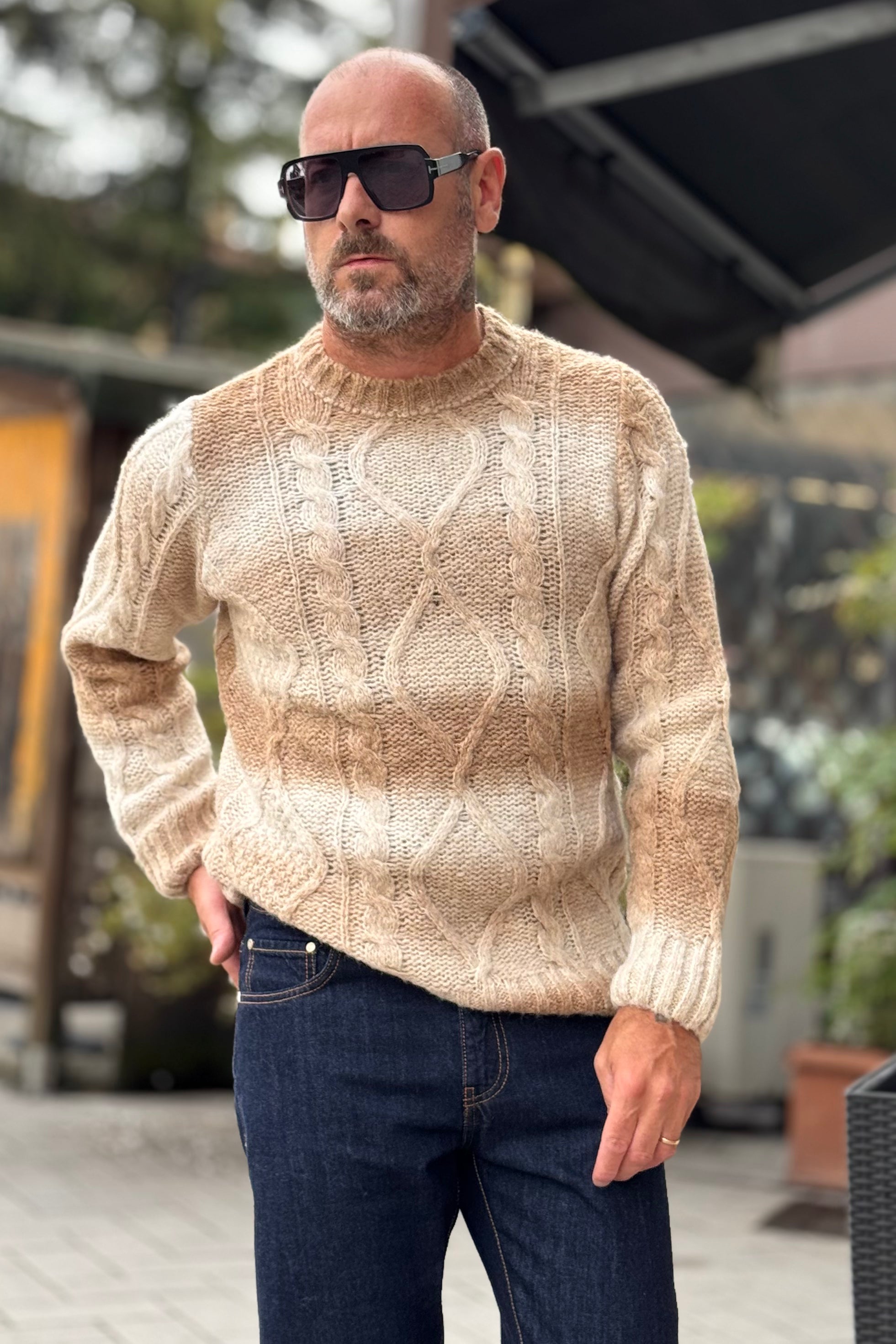 DANIELE ALESSANDRINI M042 MAGLIA GIROCOLLO DELAVEE' MOTIVO TRECCIA COLORE BEIGE