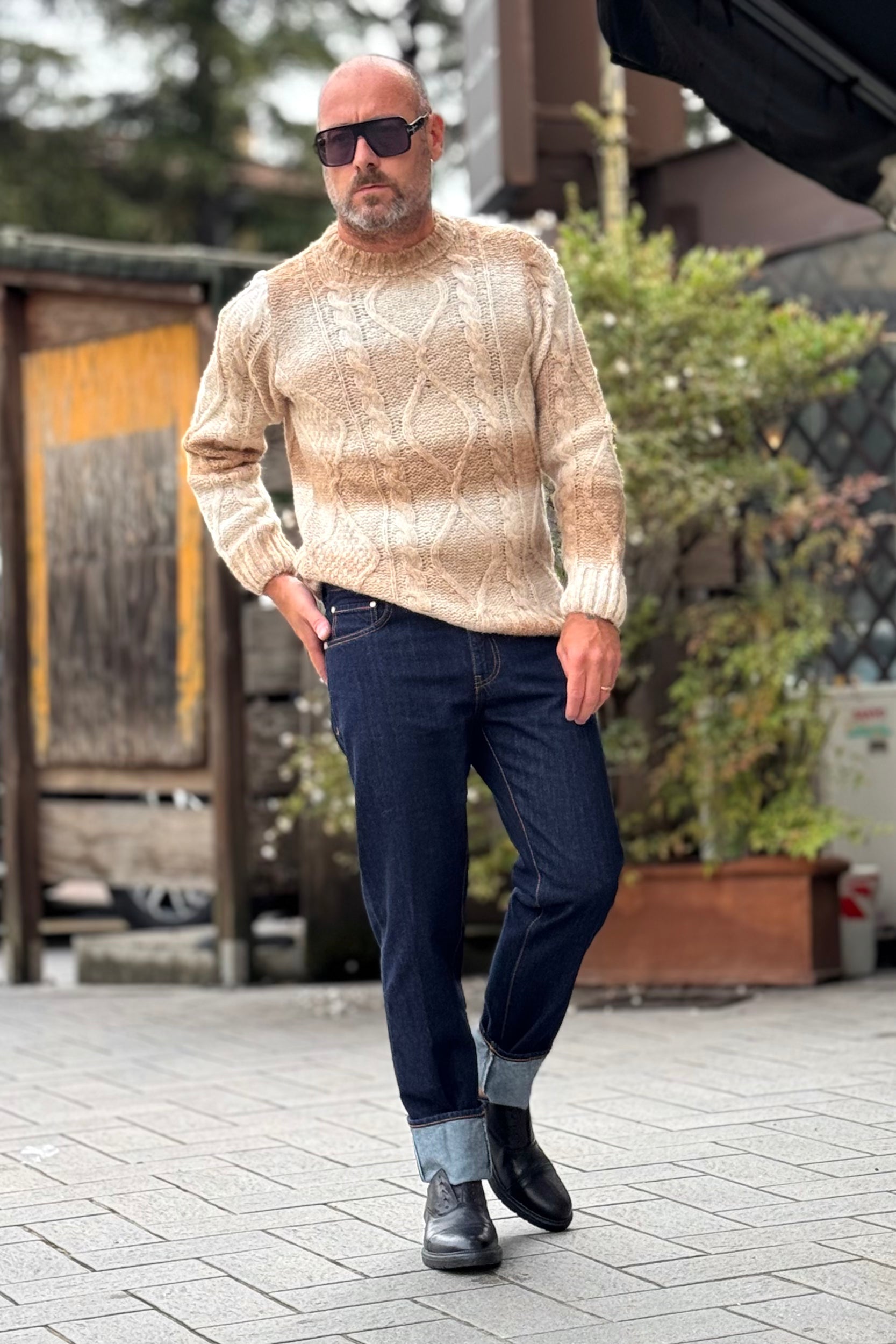 DANIELE ALESSANDRINI M042 MAGLIA GIROCOLLO DELAVEE' MOTIVO TRECCIA COLORE BEIGE