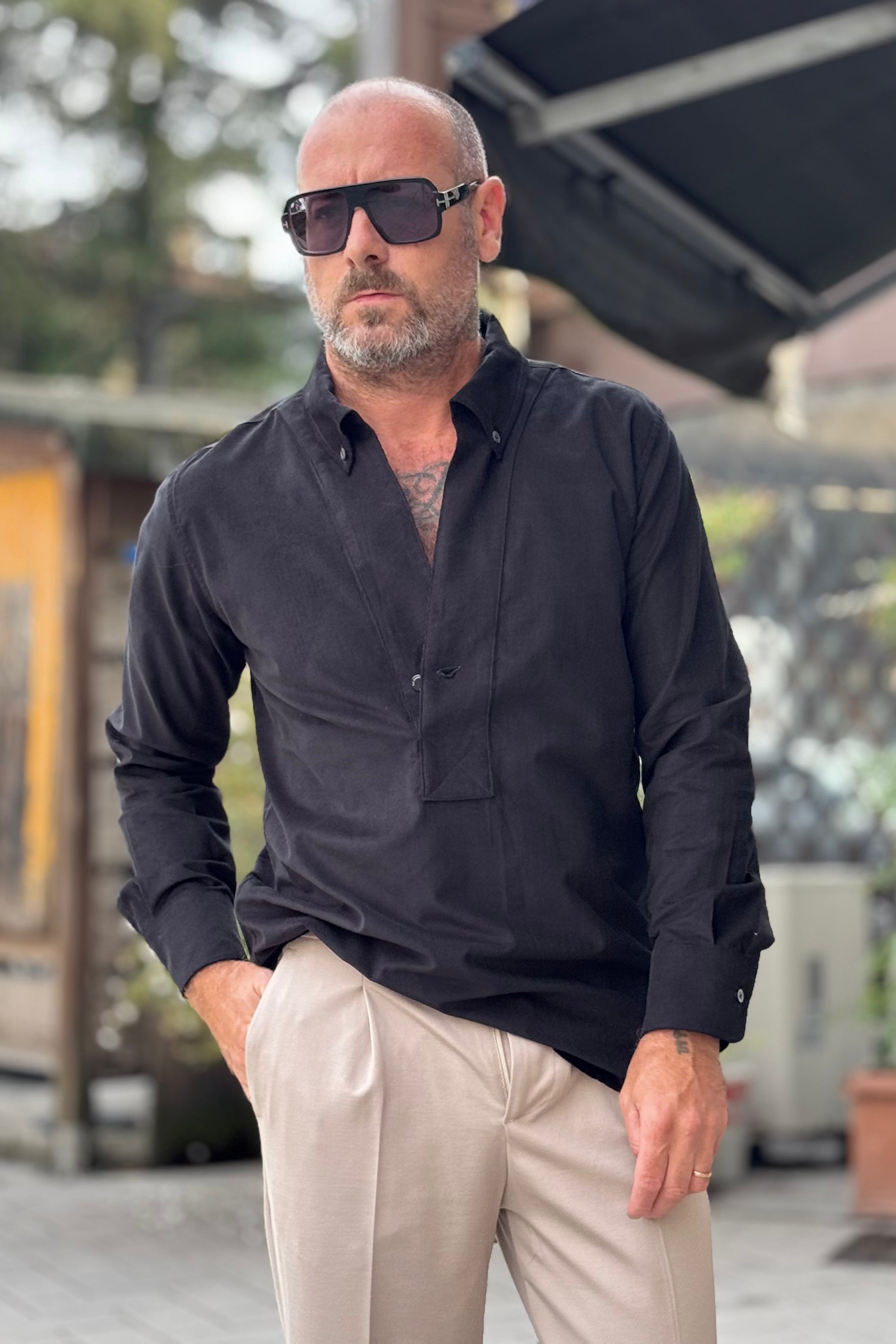 DANIELE ALESSANDRINI C100 CAMICIA IN VELLUTO COLORE NERO