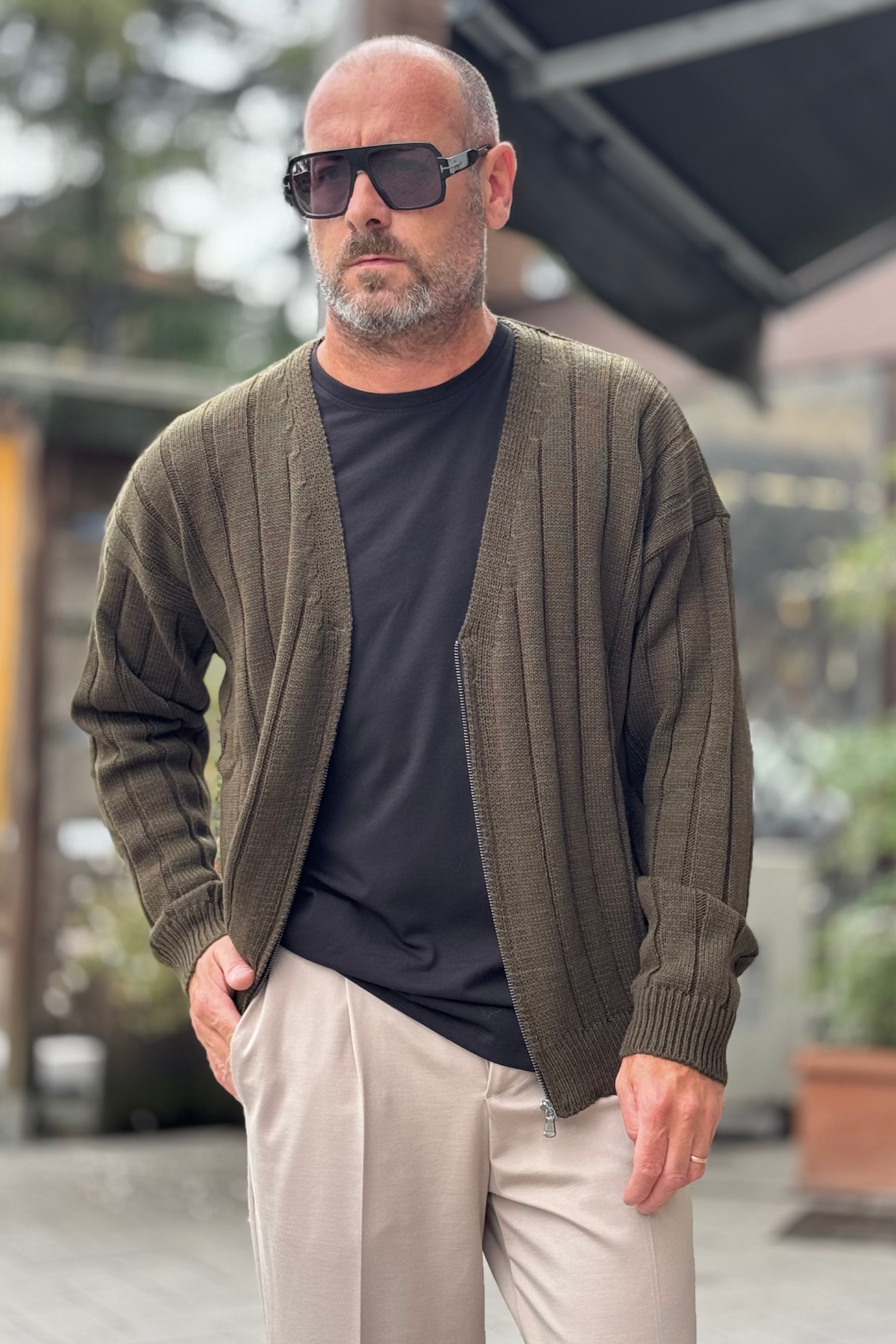 DANIELE ALESSANDRINI M142 CARDIGAN FULL ZIP A COSTE COLORE VERDE