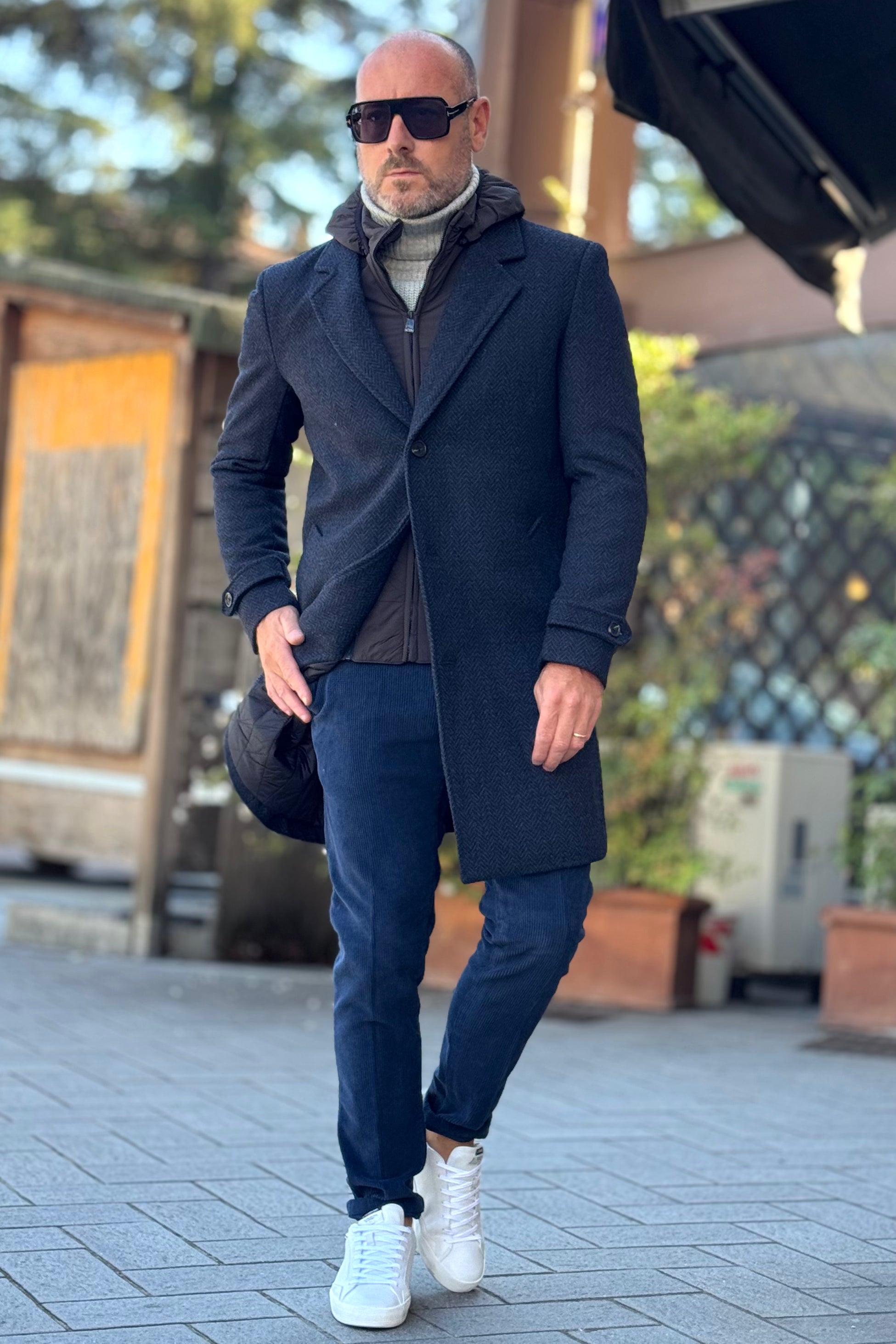 TELAMIRA CAPPOTTO IN PANNO CON PIUMINO STACCABILE COLORE BLU