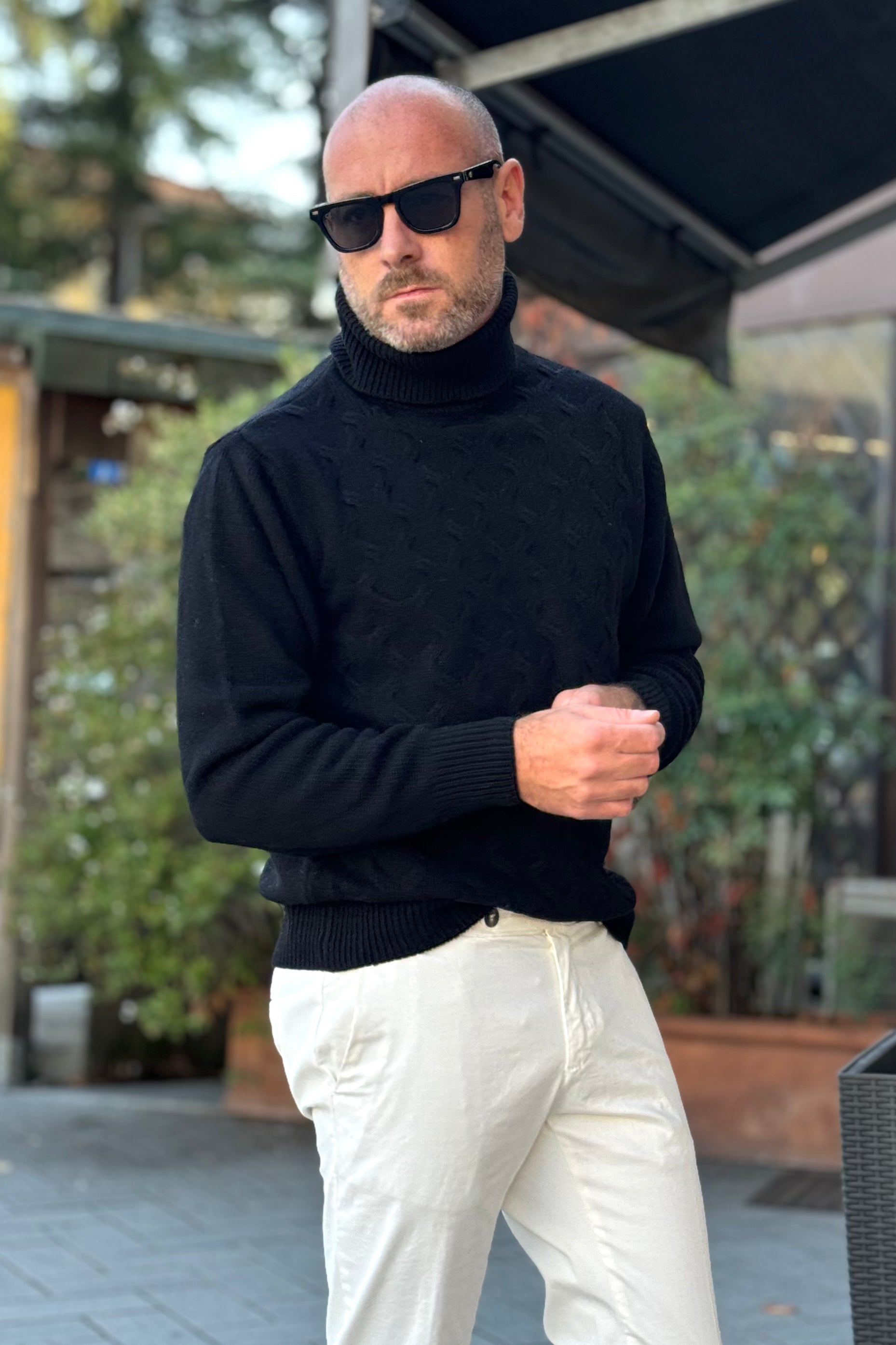 Telamira DV21 cashmere turtleneck sweater with braid motif available in 4 colors