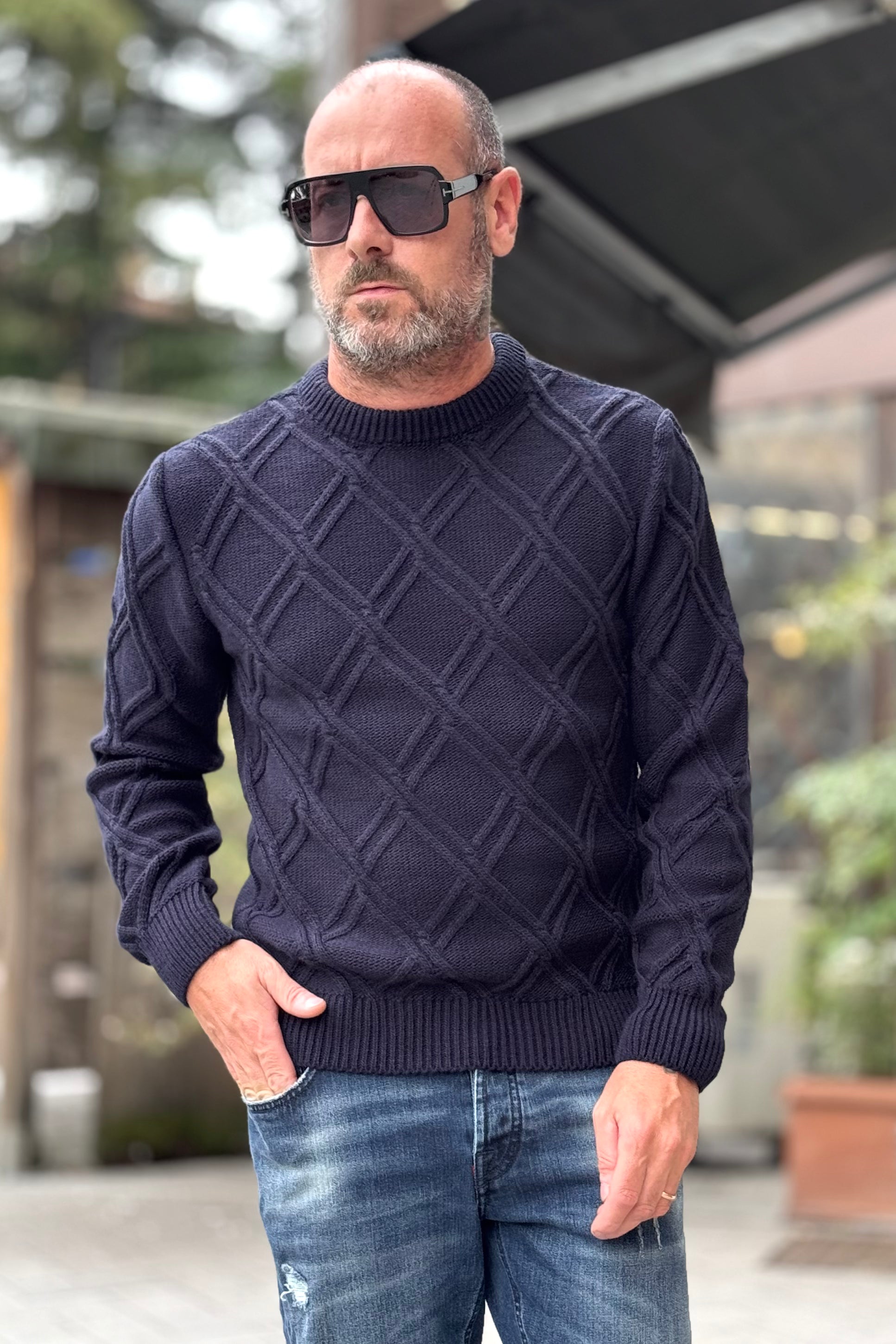 TELAMIRA MAGLIA GIROCOLLO MOTIVO ROMBO DISPONIBILE IN 3 COLORI