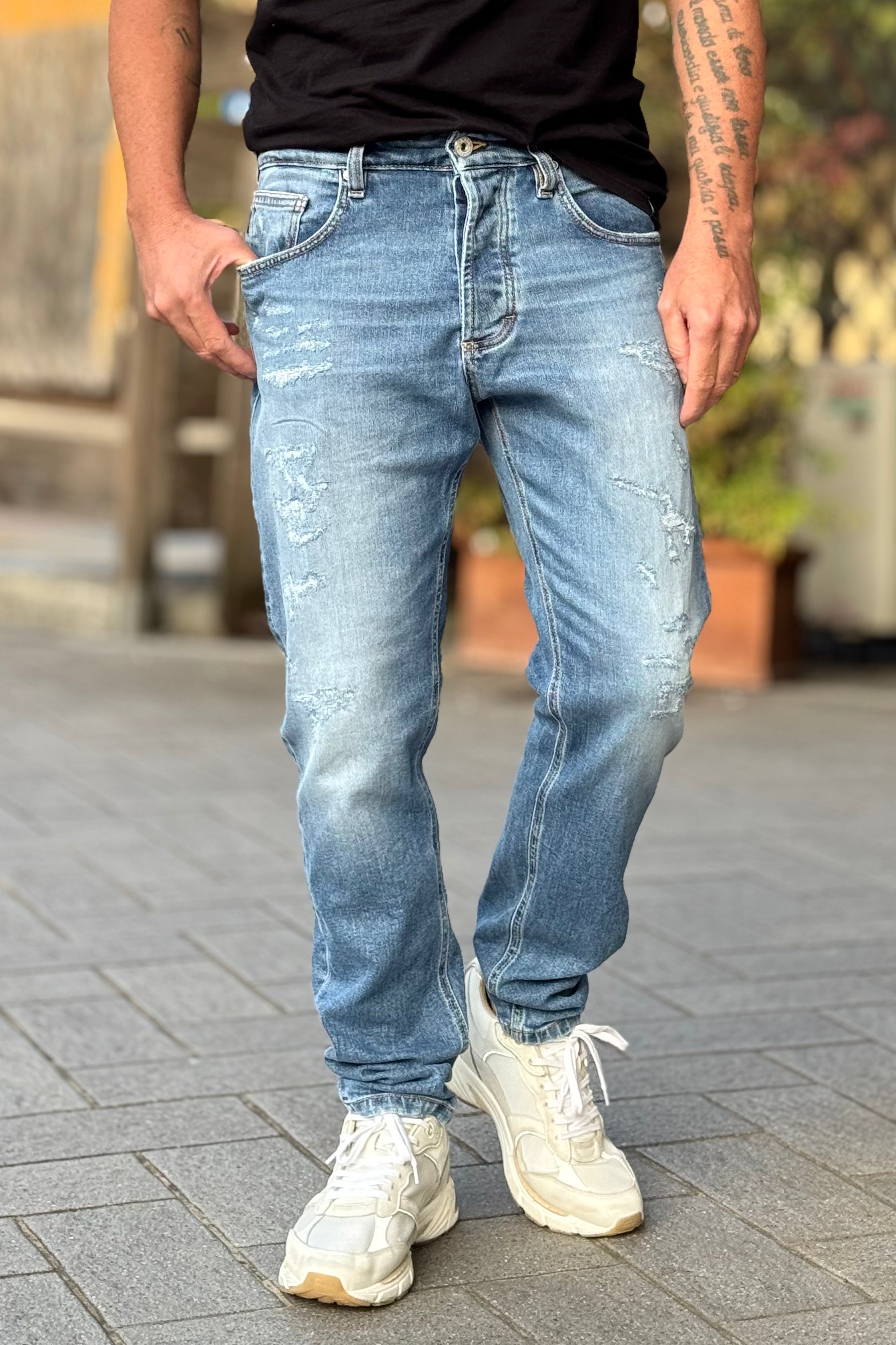 STAFF JEANS CROPPED SLIM CON MICRO ABRASIONI