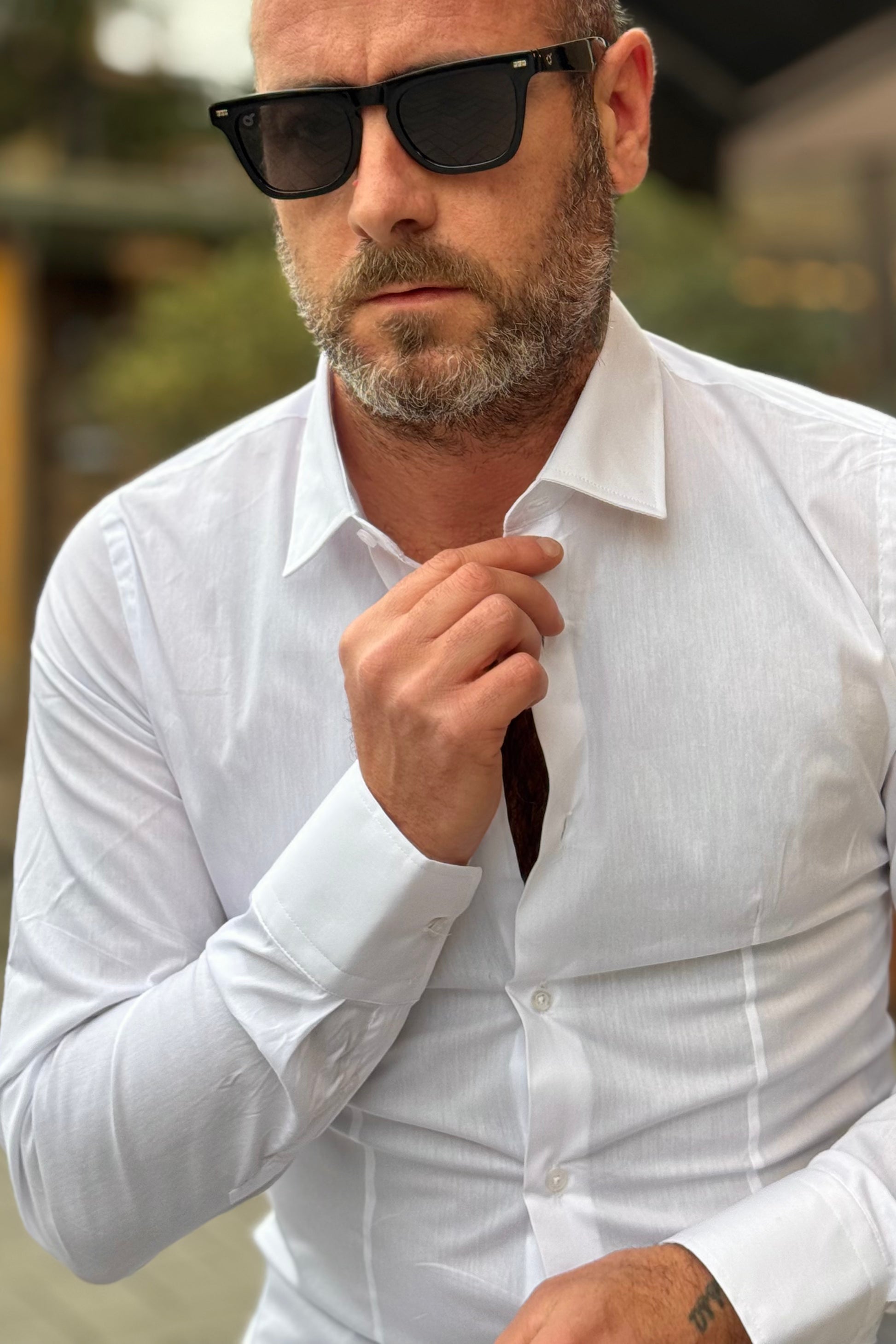 XAGON MAN 1PAMATE Slim fit 4-pants shirt in white stretch cotton