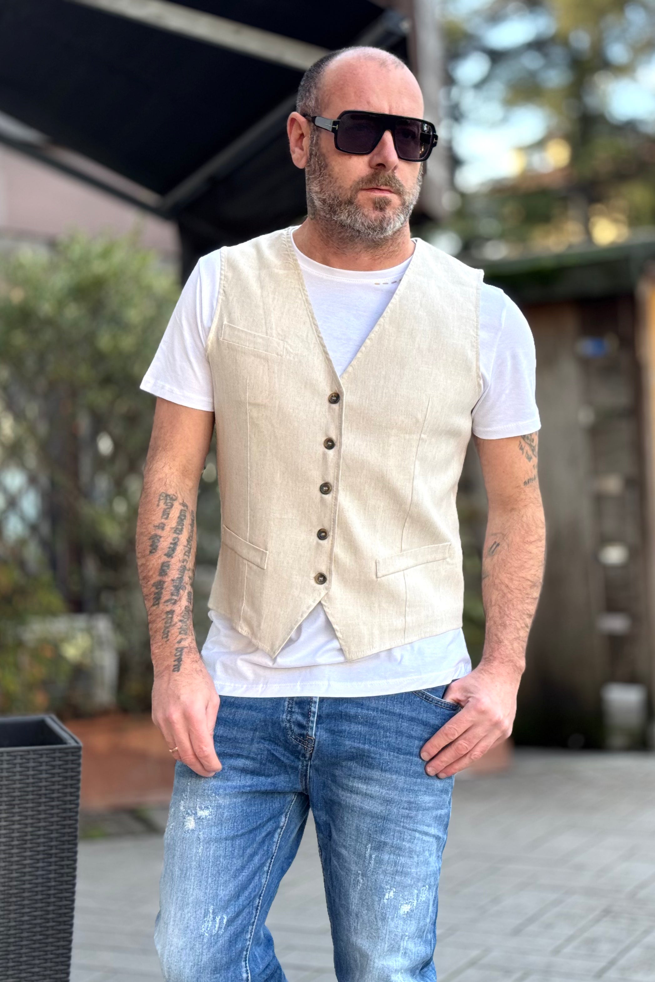 TELAMIRA GILET IN COTONE E LINO