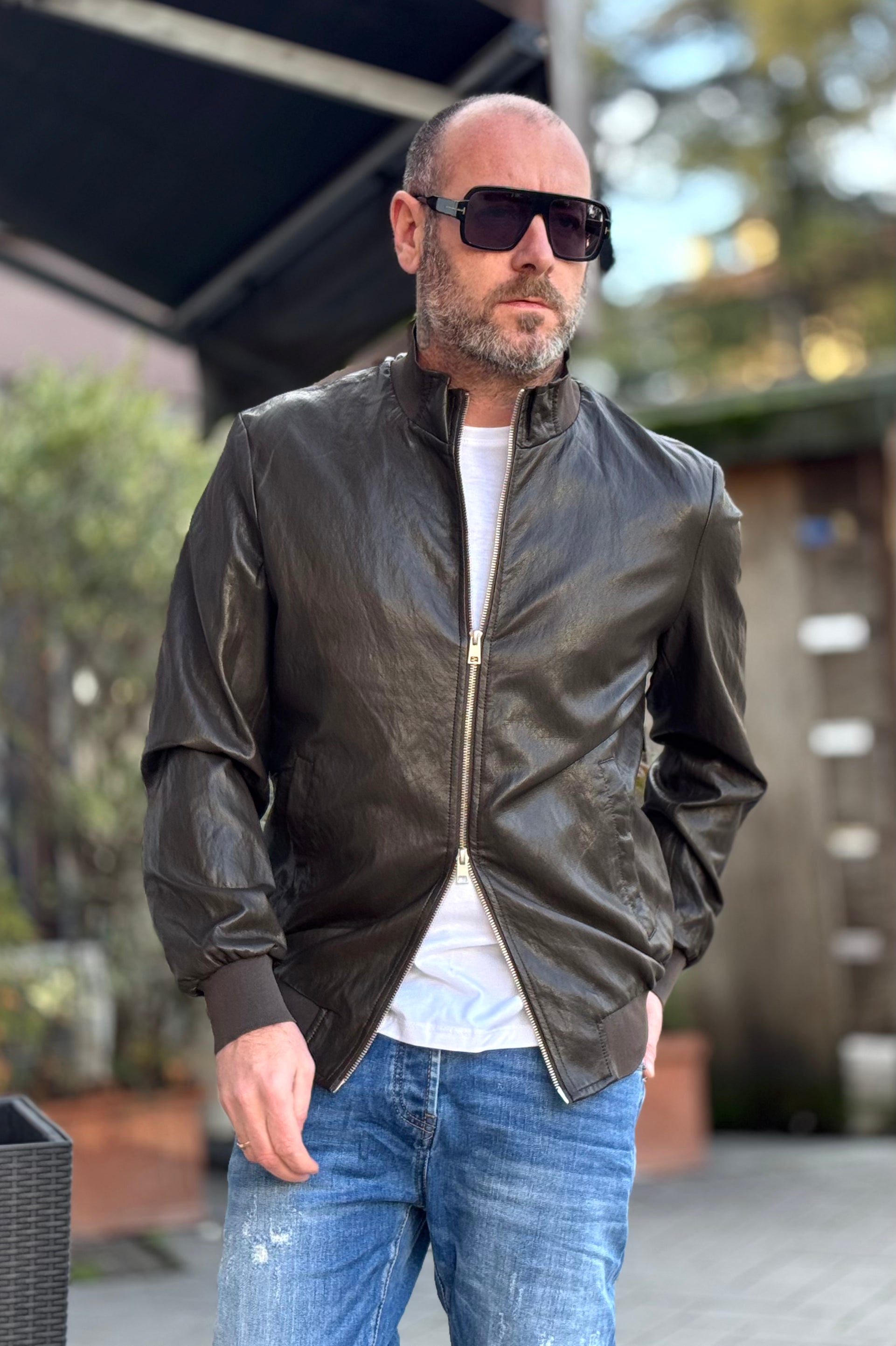 TELAMIRA BOMBER IN ECOPELLE CON COLLO IN PISTAGNA DISPONIBILE IN 2 COLORI - Mania Fashion Clothing