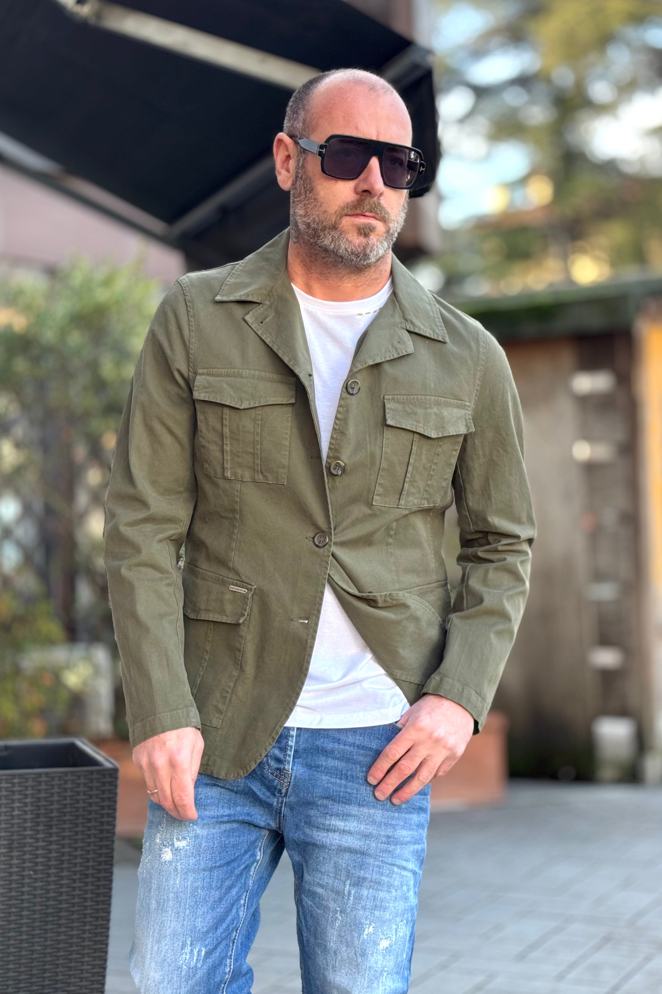 TELAMIRA SAHARIANA IN TESSUTO COTONE PIQUET COLORE MILITARY GREEN