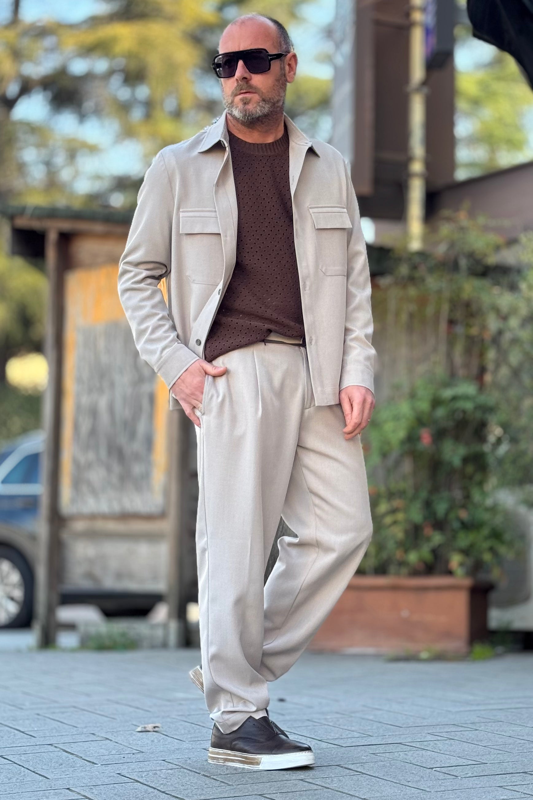 BICOLORE PANTALONE CROPPED CON CINTURINA IN VITA