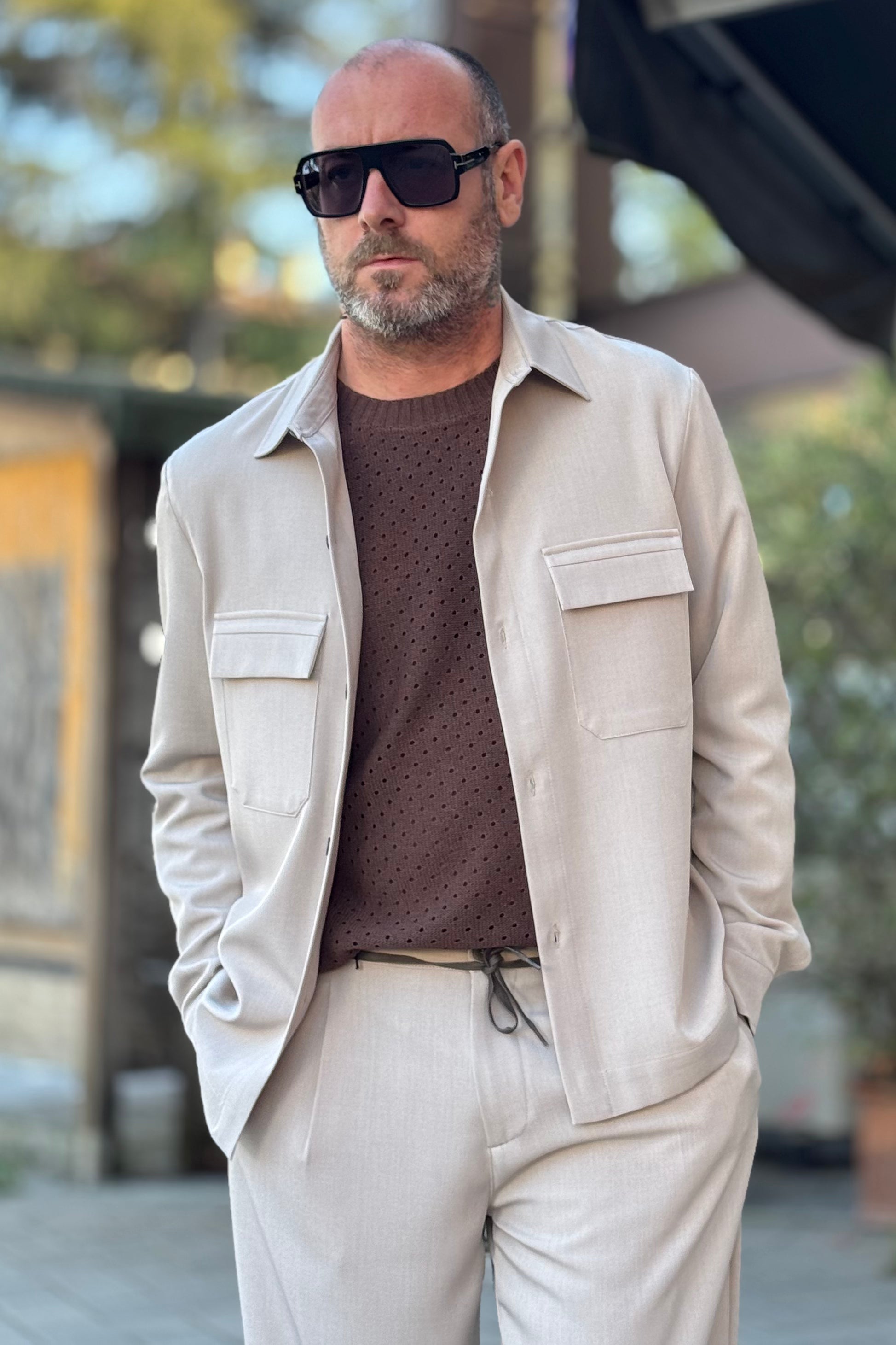 BICOLORE CAMICIA RELAXED COLORE BEIGE