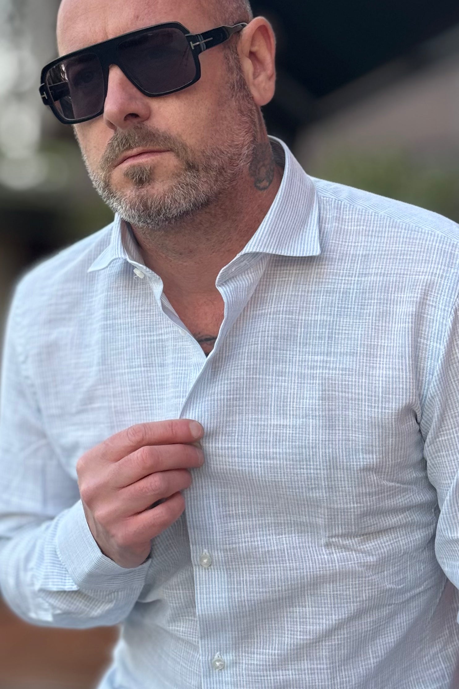 TELAMIRA CAMICIA IN COTONE E LINO SLIM RIGHE SOTTILI