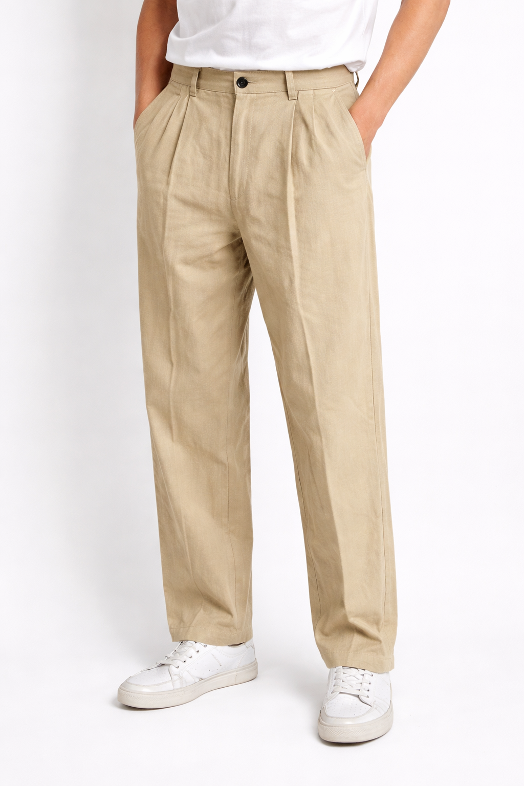 TELAMIRA PANTALONE LARGO CON PINCES IN COTONE E LINO