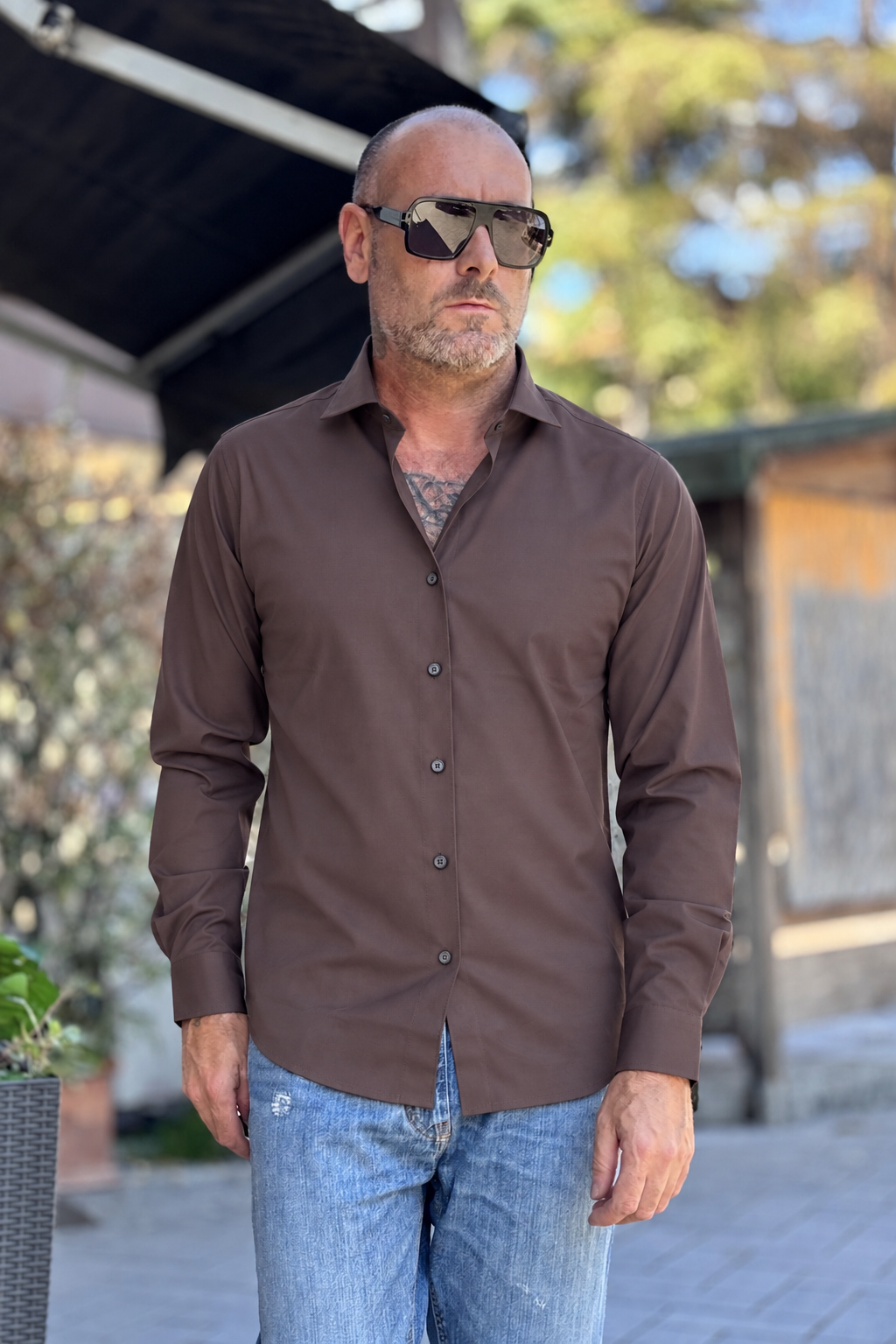 ENA AVANCE CAMICIA COLLO FRANCESE - CIOCCOLATO
