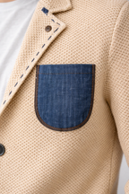 V2 GIACCA IN MAGLIA COLERE SABBIA CON TASCHINO IN JEANS - Mania Fashion Clothing