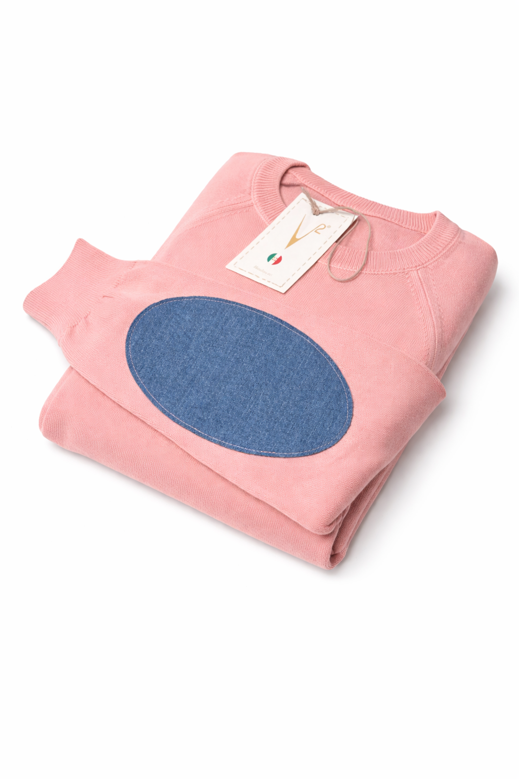 V2 MAGLIA GIROCOLLO MANICA RAGLAN CON TOPPE JEANS