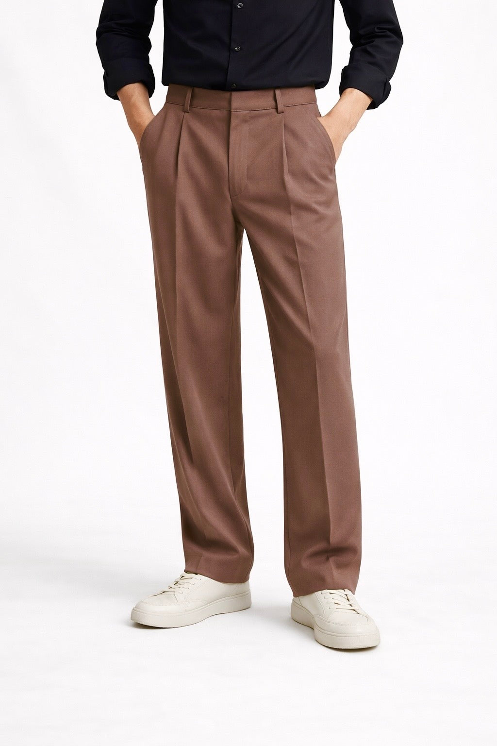 BICOLORE PANTALONE LARGO CON PINCES COLORE MORO