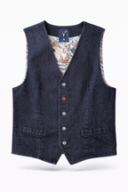 V2 GILET IN JEANS CON BOTTONE COLORATO
