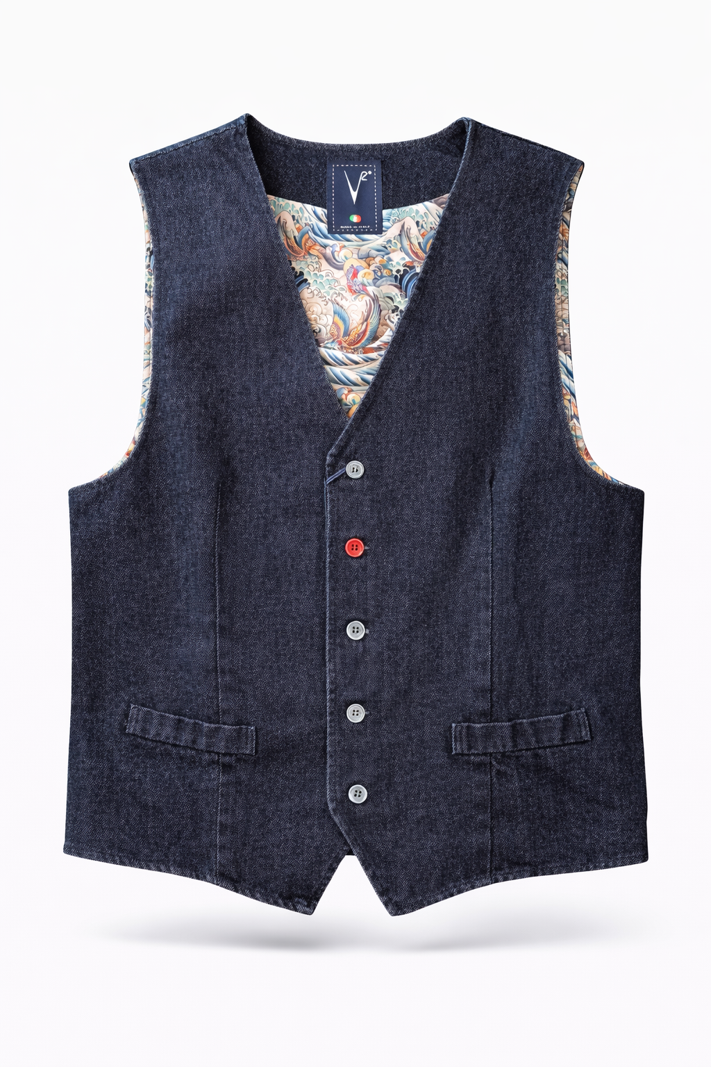 V2 GILET IN JEANS CON BOTTONE COLORATO