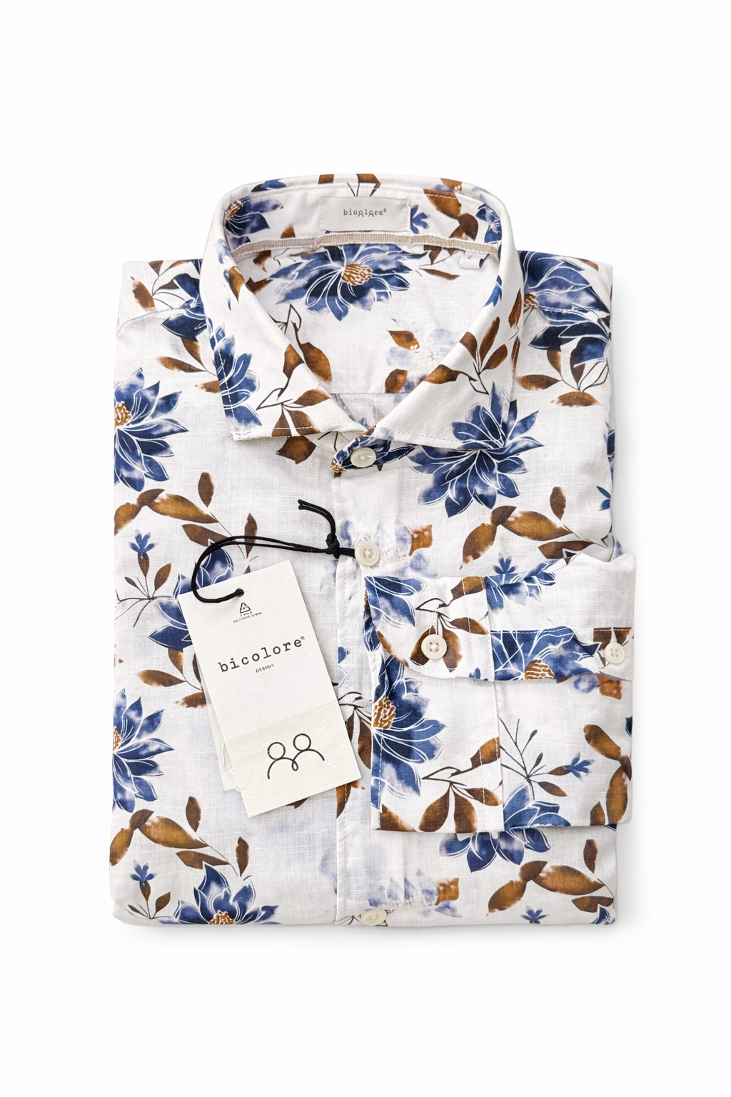 BICOLORE CAMICIA FLOREALE COTONE E LINO