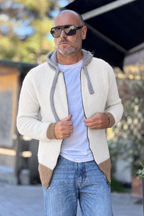 ANIMA CARDIGAN CAPPUCCIO ZIP - BIANCO
