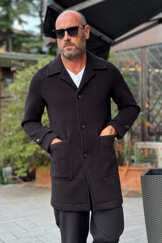 Bicolore 4126 cappotto monopetto colore nero