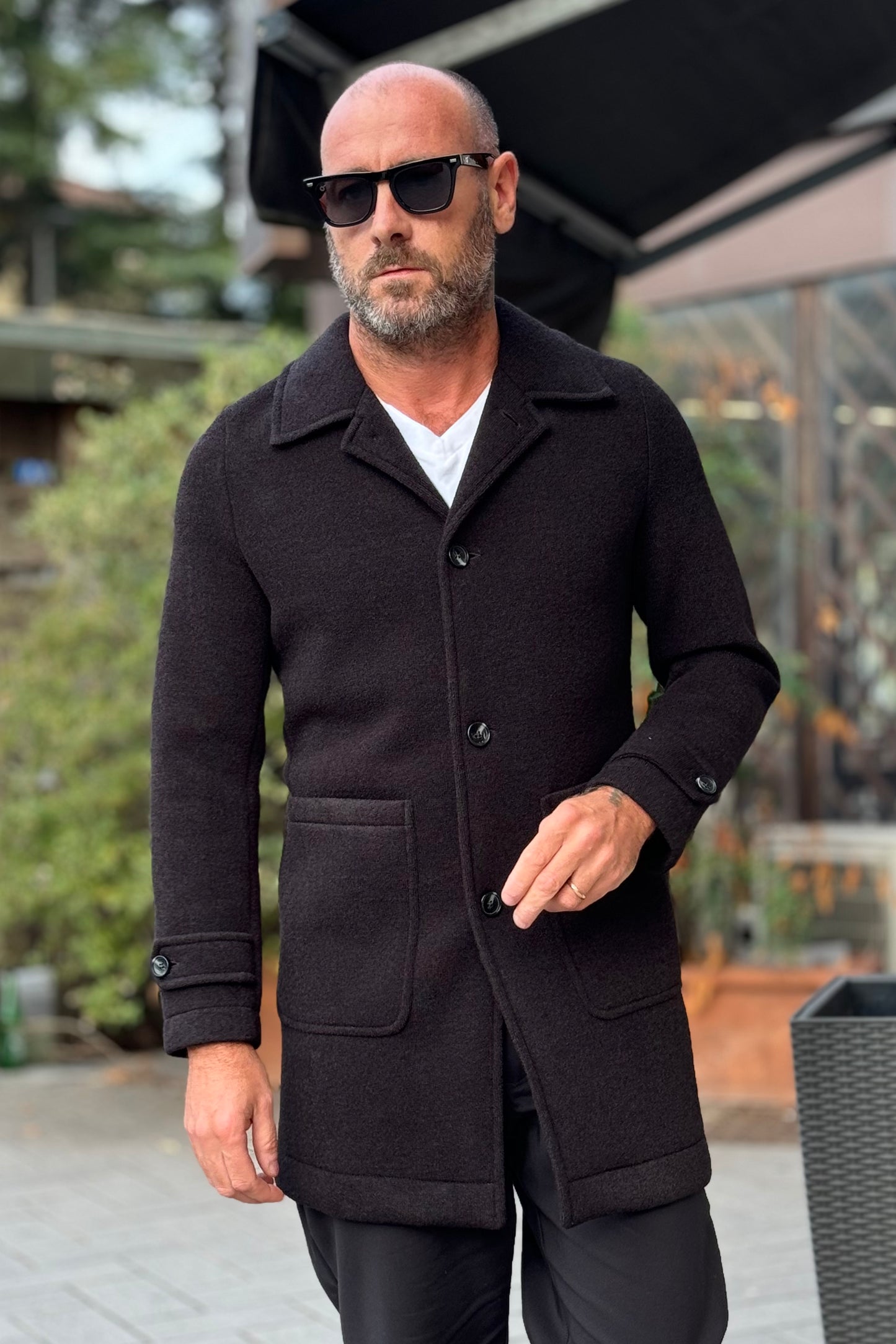 Bicolore 4126 cappotto monopetto colore nero