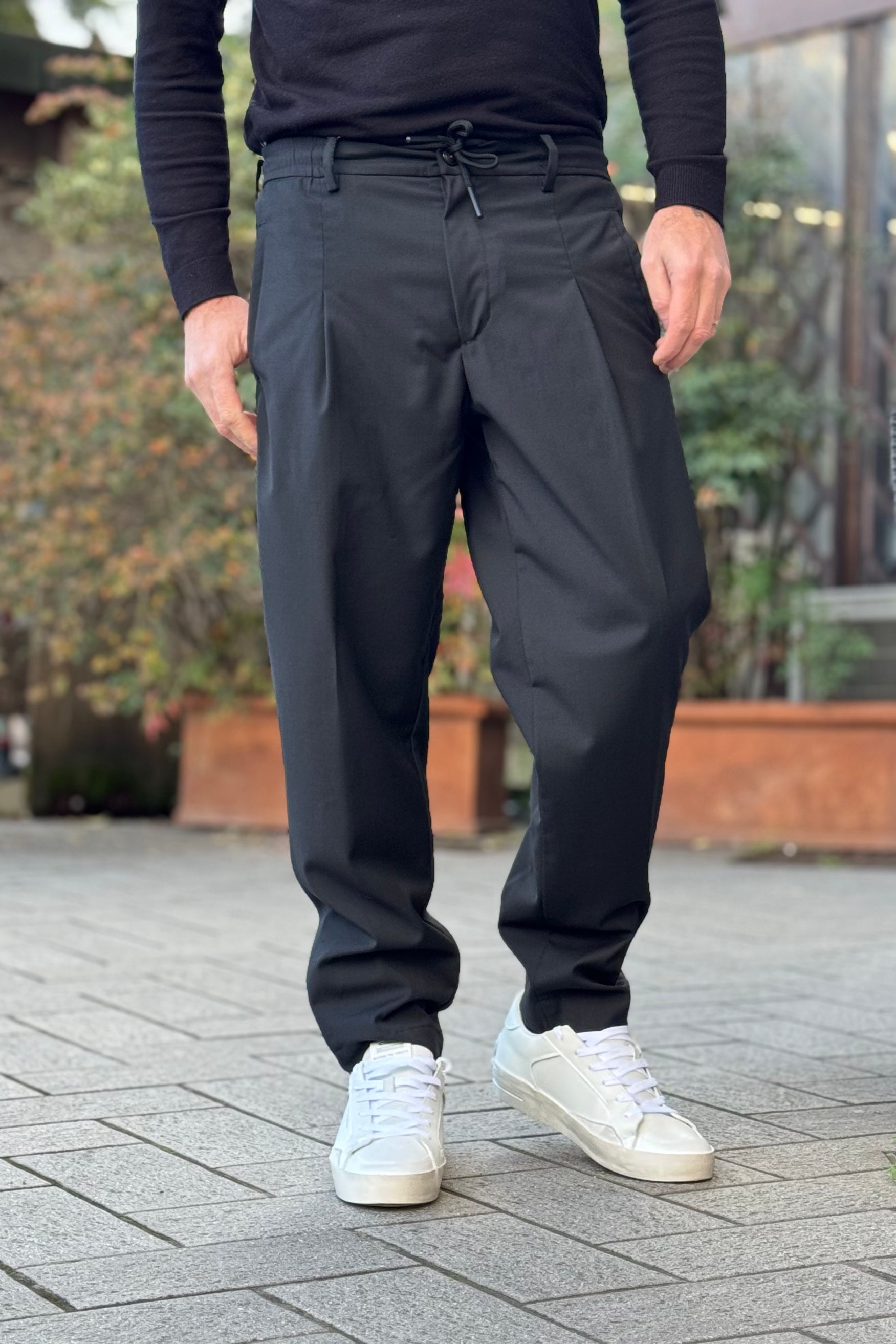 Xagon Man FCLIVE Wide leg trousers with drawstring waist in black