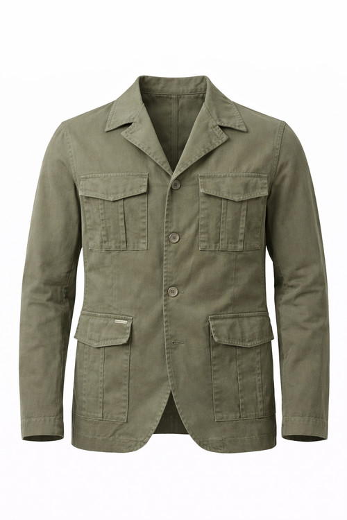 TELAMIRA SAHARIANA IN TESSUTO COTONE PIQUET COLORE MILITARY GREEN - Mania Fashion Clothing