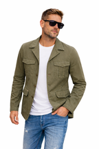 TELAMIRA SAHARIANA IN TESSUTO COTONE PIQUET COLORE MILITARY GREEN - Mania Fashion Clothing