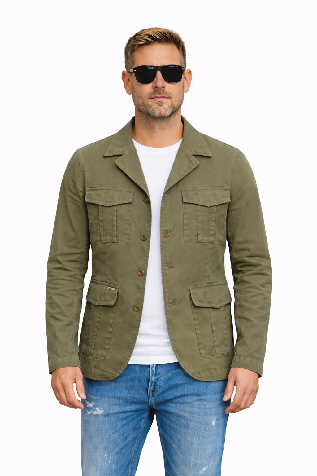 TELAMIRA SAHARIANA IN TESSUTO COTONE PIQUET COLORE MILITARY GREEN - Mania Fashion Clothing