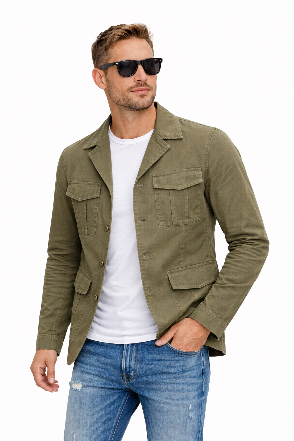 TELAMIRA SAHARIANA IN TESSUTO COTONE PIQUET COLORE MILITARY GREEN - Mania Fashion Clothing