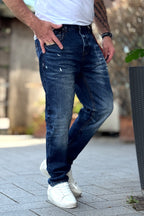 TELAMIRA JEANS REGULAR BLU SCURO CON ABRASIONI