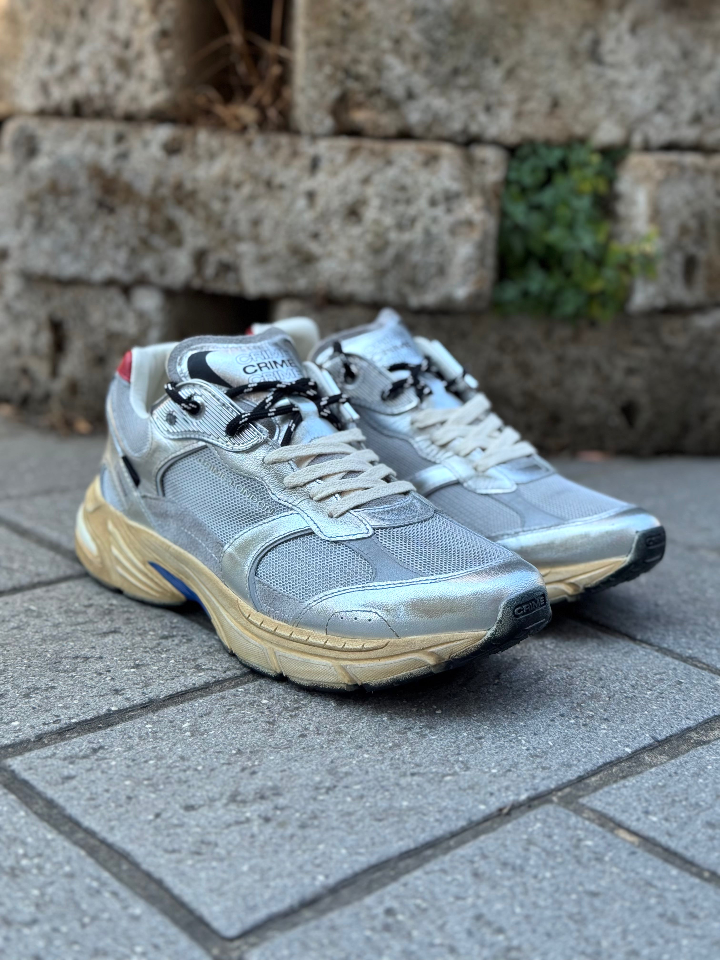 Crime London FUGITIVE sneakers in nylon e pelle colore argento