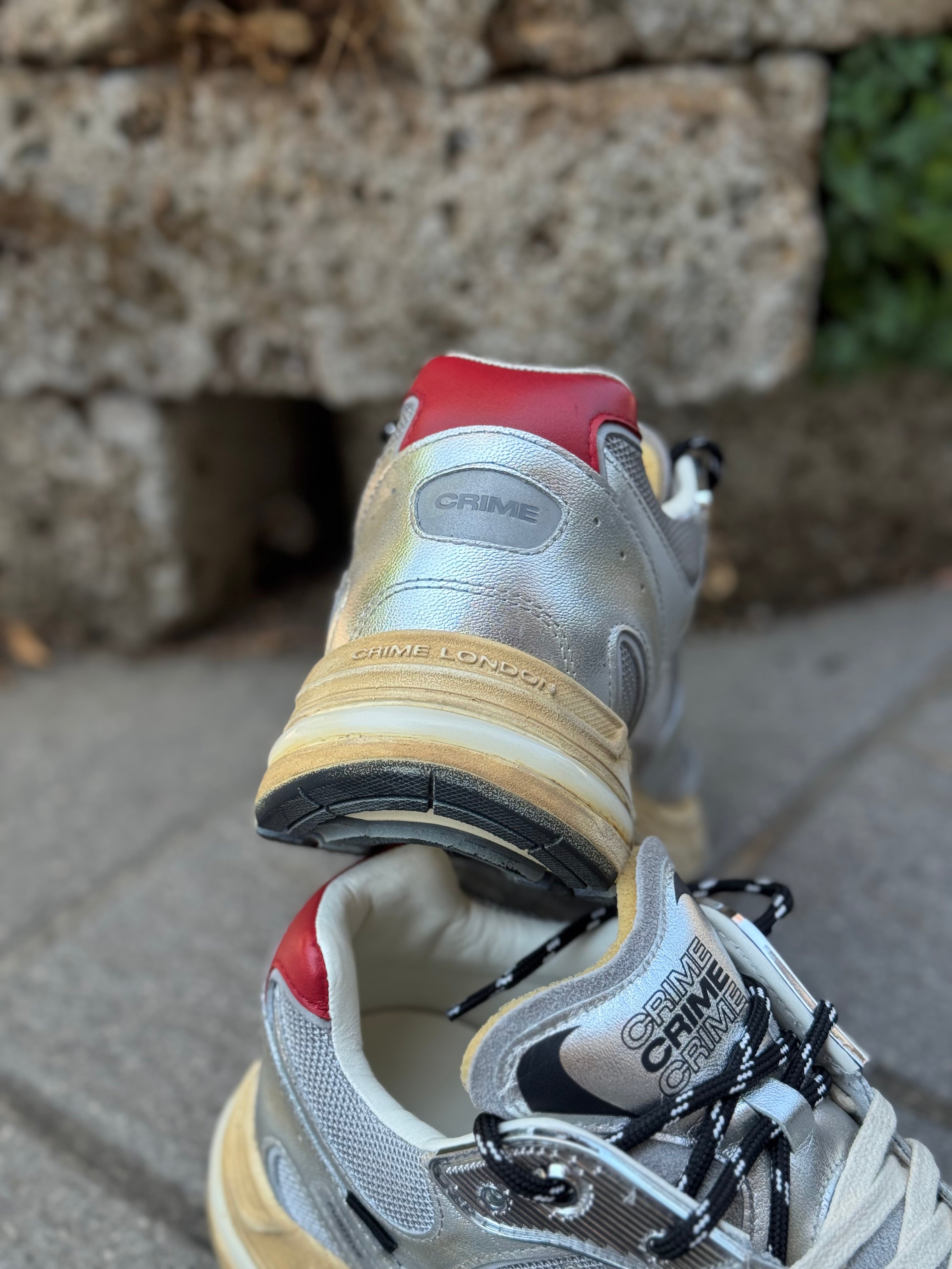 Crime London FUGITIVE sneakers in nylon e pelle colore argento