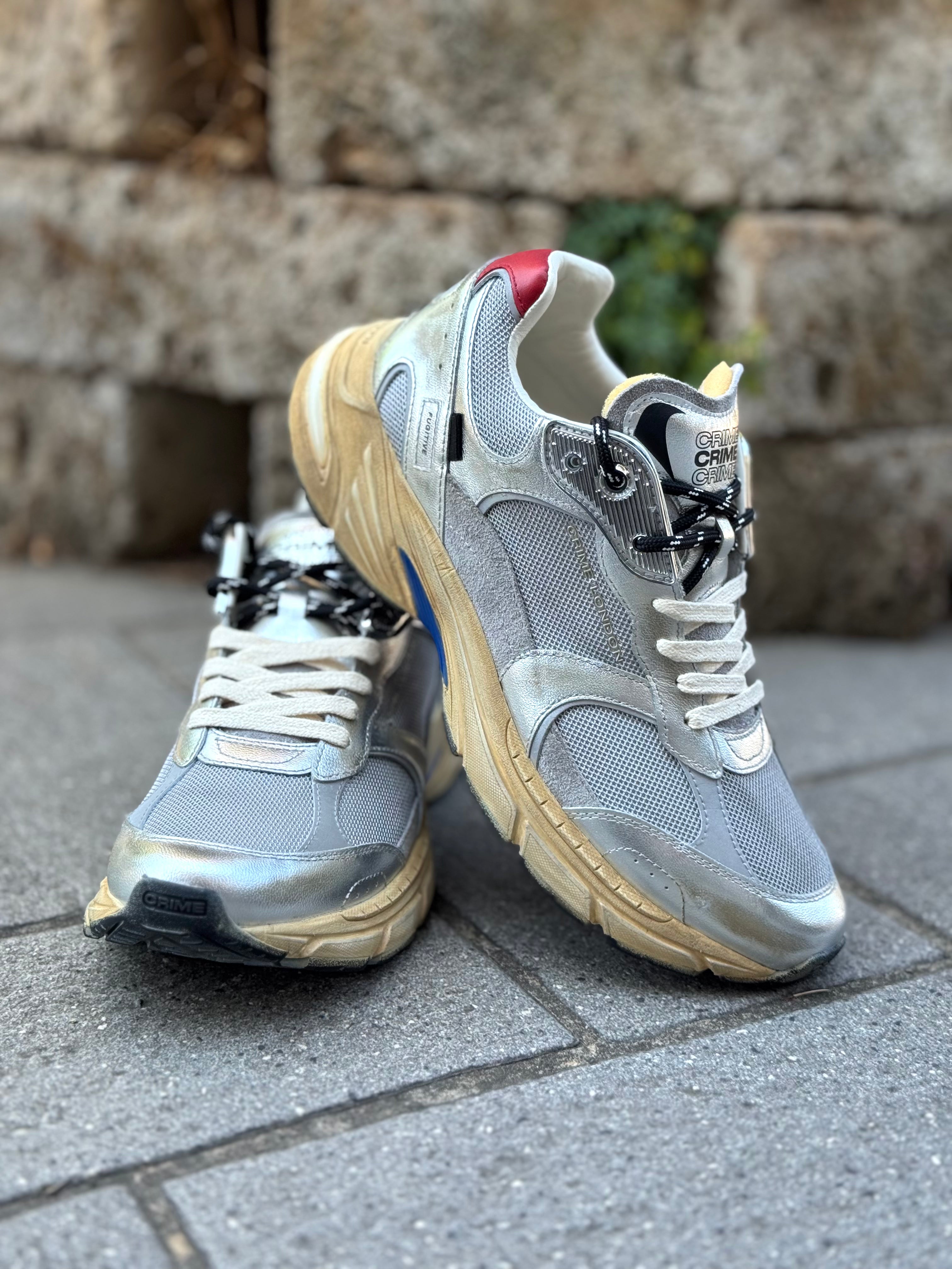 Crime London FUGITIVE sneakers in nylon e pelle colore argento