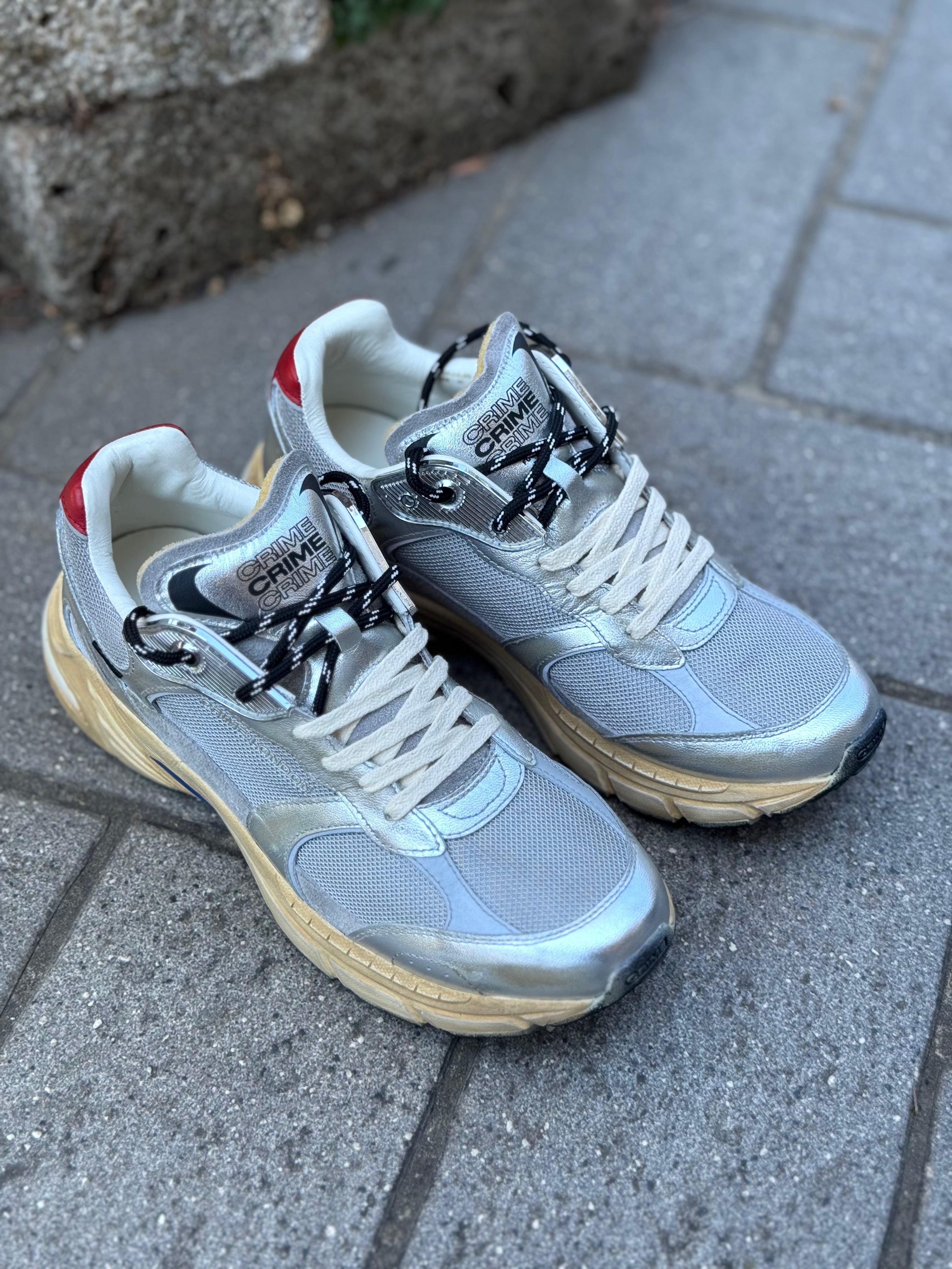 Crime London FUGITIVE sneakers in nylon e pelle colore argento