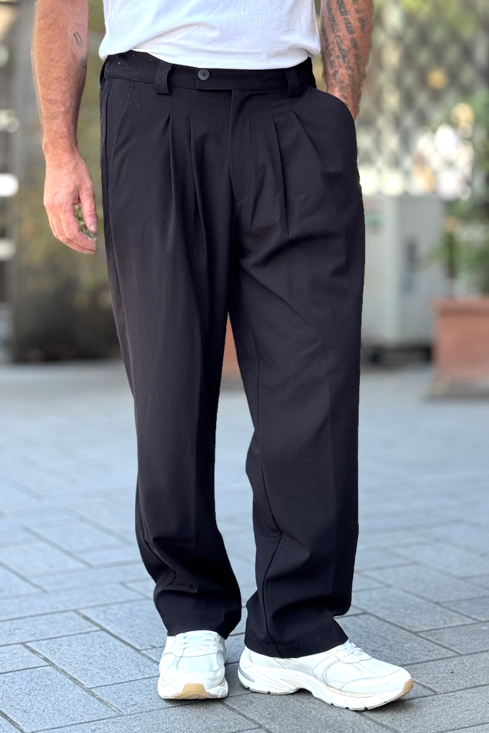 XAGON MAN A25032ZUPN84 PANTALONE DOPPIA PINCE A GAMBA LARGA NERO