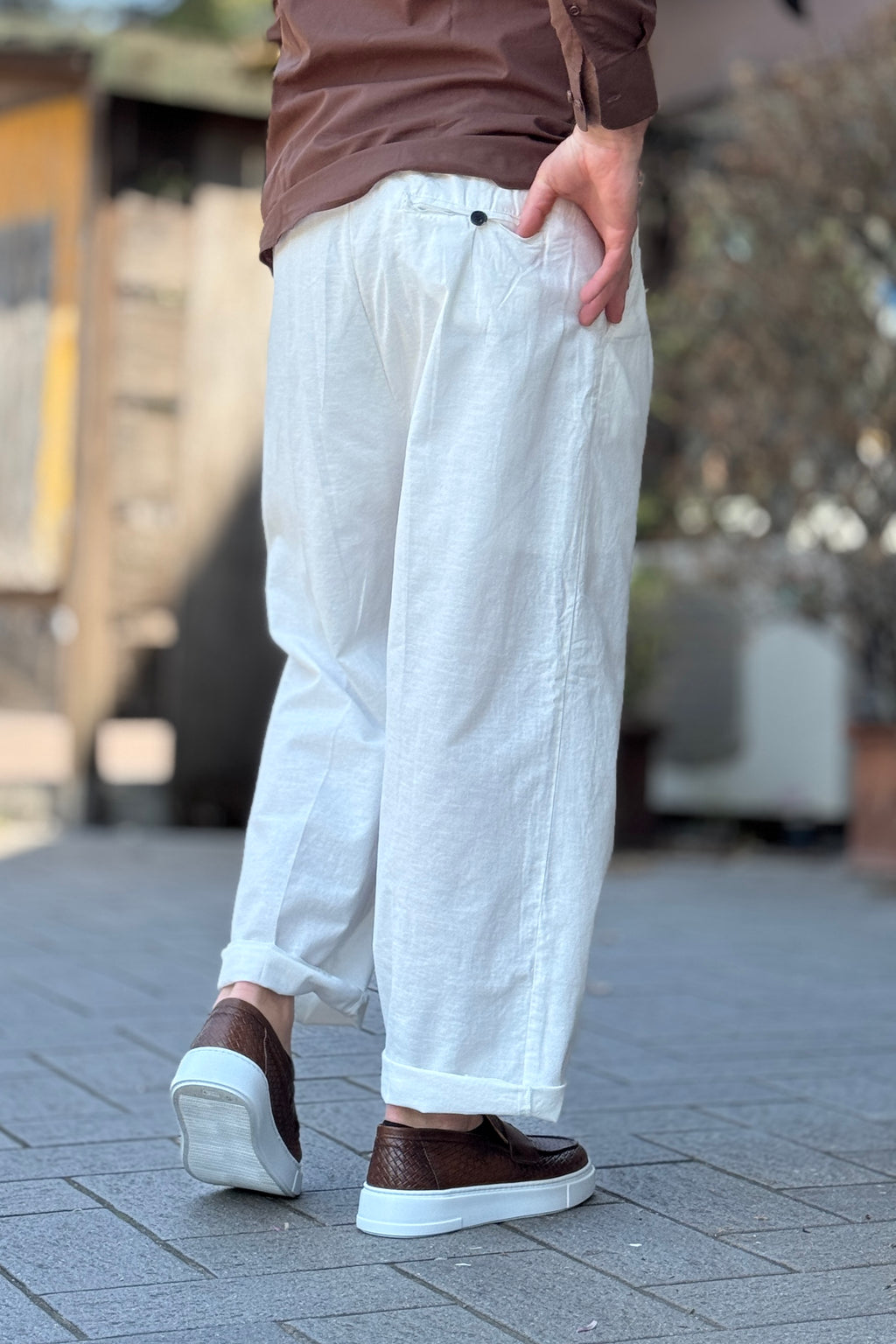 TELAMIRA PANTALONE LARGO IN COTONE LINO DISPONIBILE IN 3 COLORI
