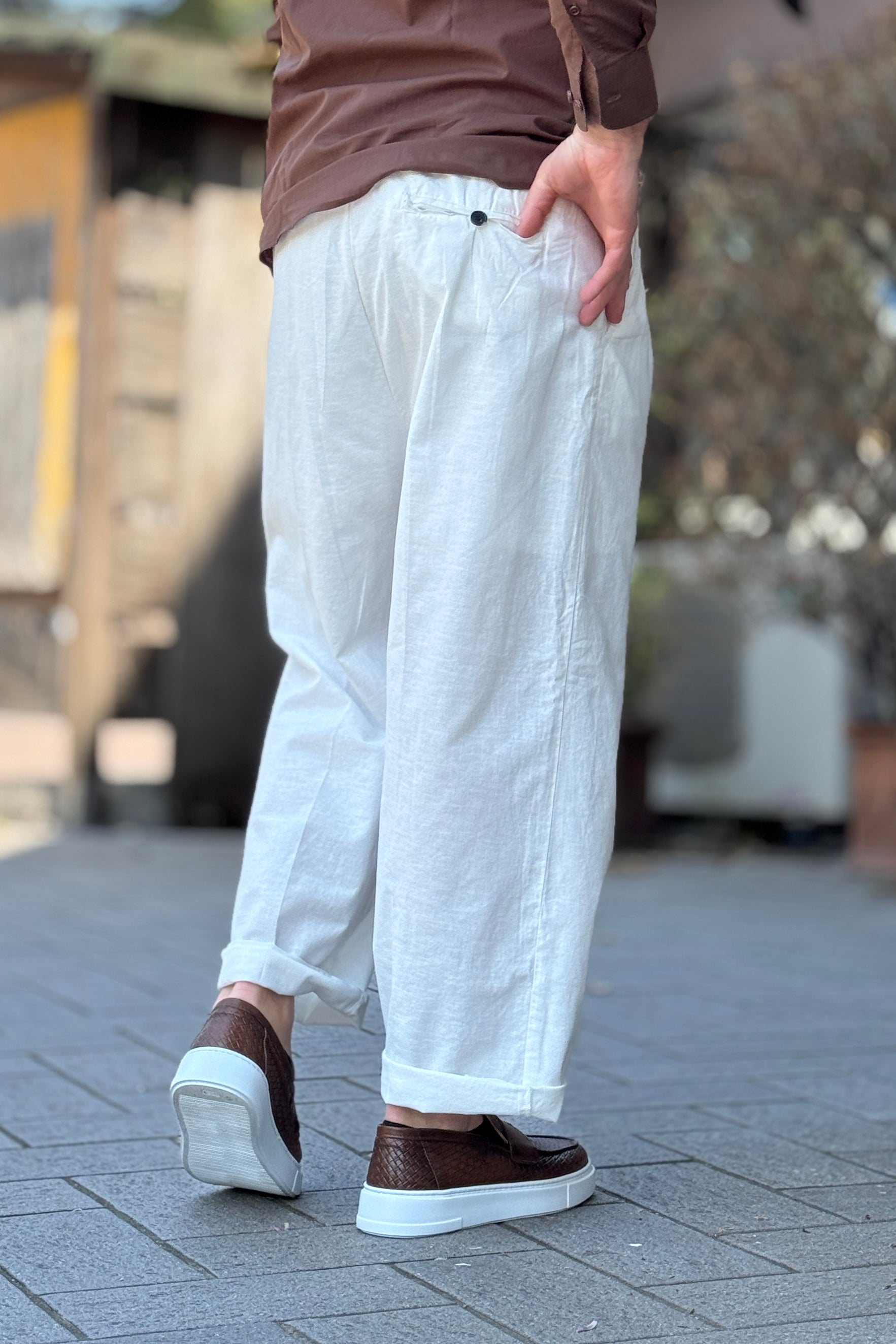 TELAMIRA PANTALONE LARGO IN COTONE LINO DISPONIBILE IN 3 COLORI