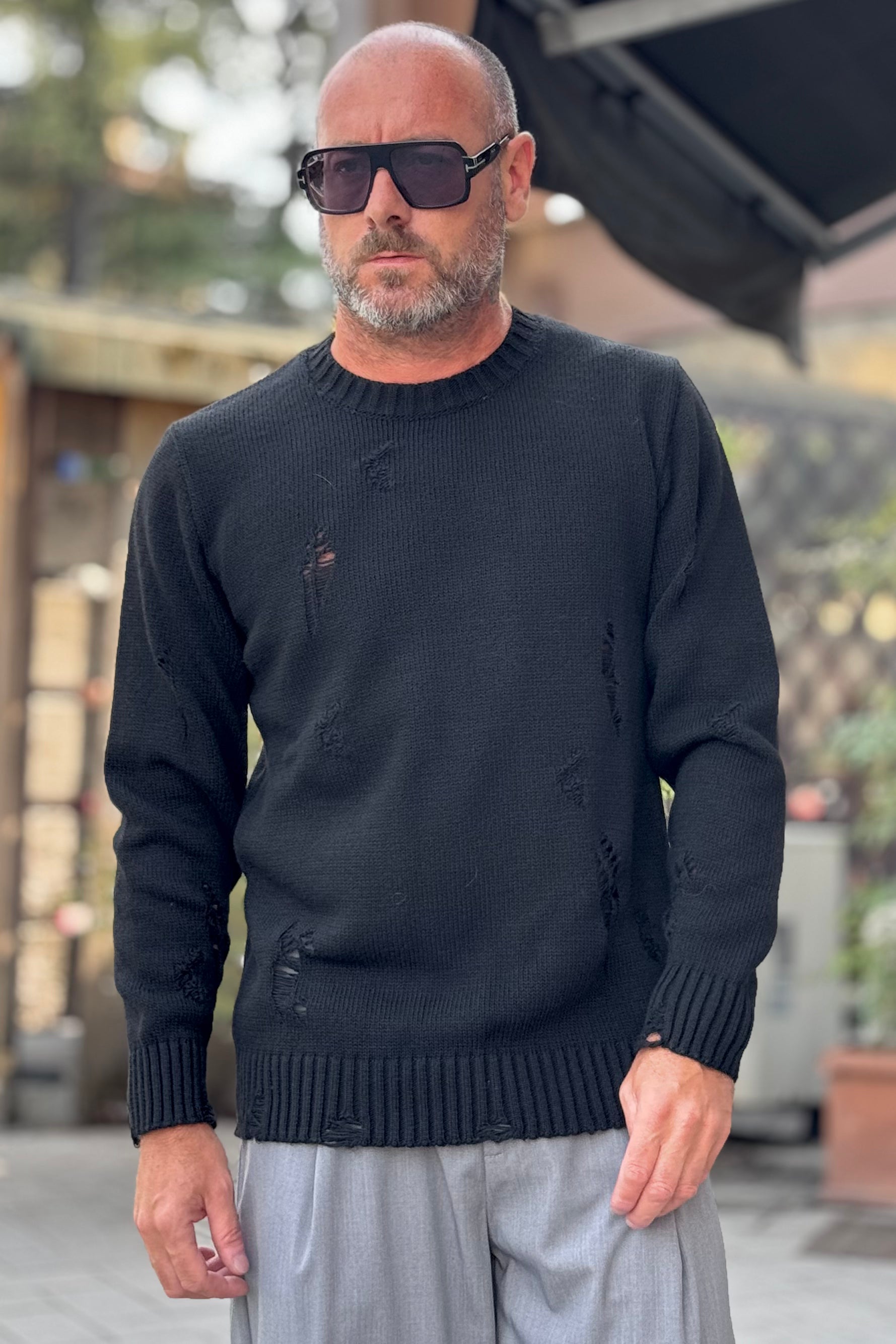 BICOLORE AU550 MAGLIA GIROCOLLO CON ROTTURE DISPONIBILE IN 2 COLORI